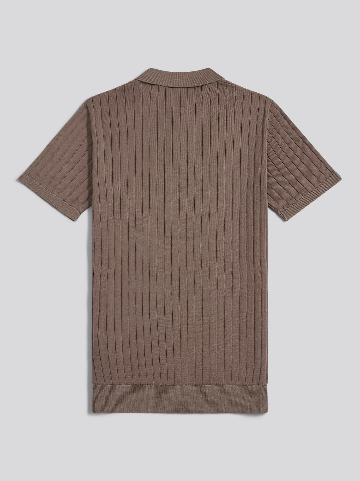 Mens Smart Textured Knit Quarter Zip Polo Shirt Walnut - Image 7