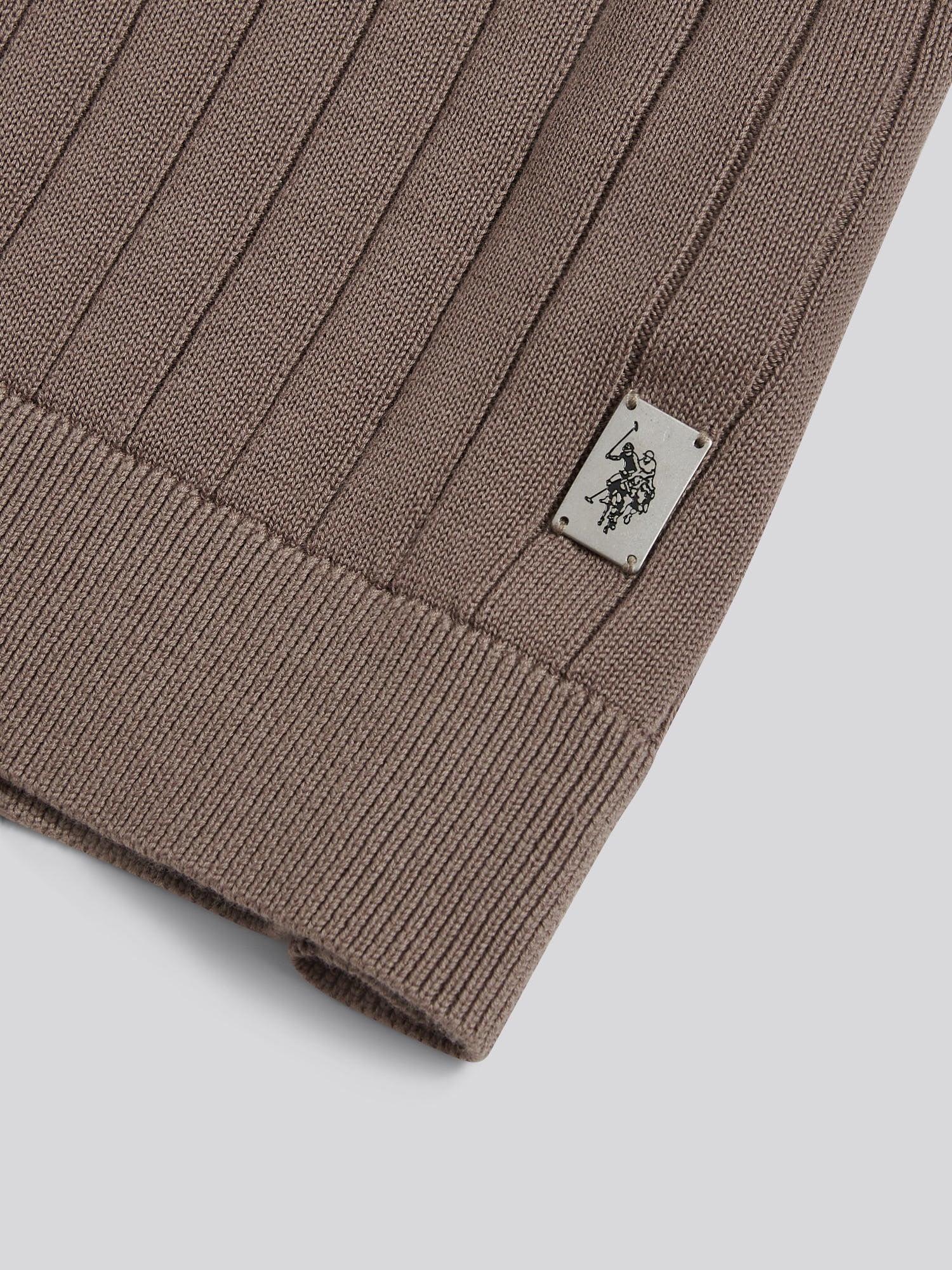 Mens Smart Textured Knit Quarter Zip Polo Shirt Walnut - Image 8