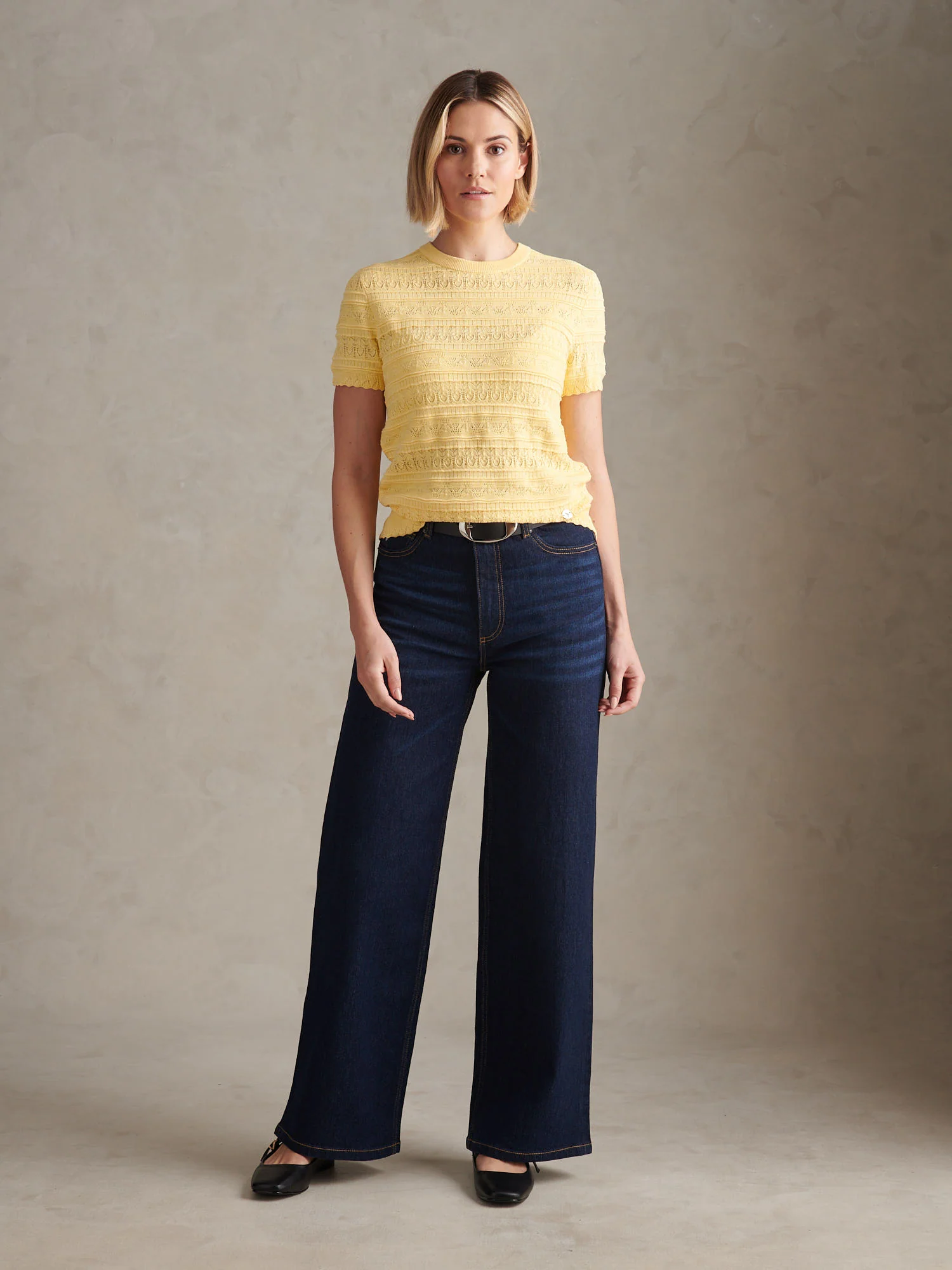 Womens Pointelle Knit T-Shirt Mellow Yellow - Image 5