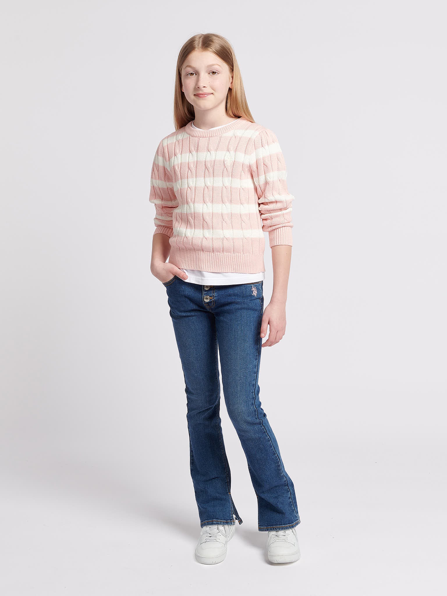 Stripe Cable Knit Jumper Crystal Rose - Image 3