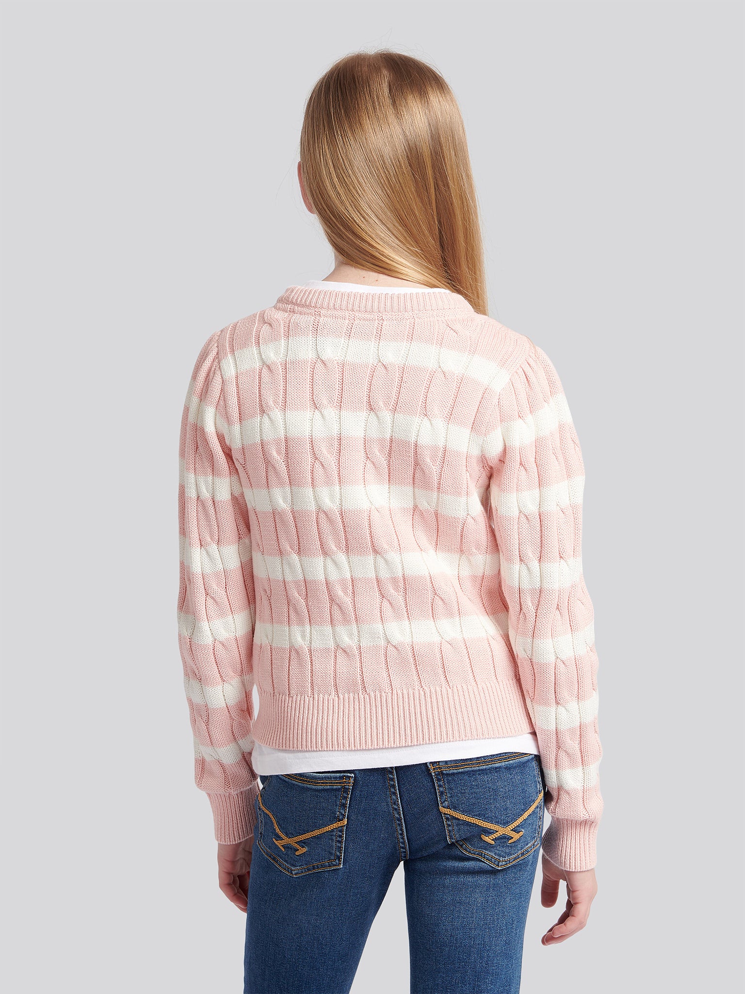 Stripe Cable Knit Jumper Crystal Rose - Image 4