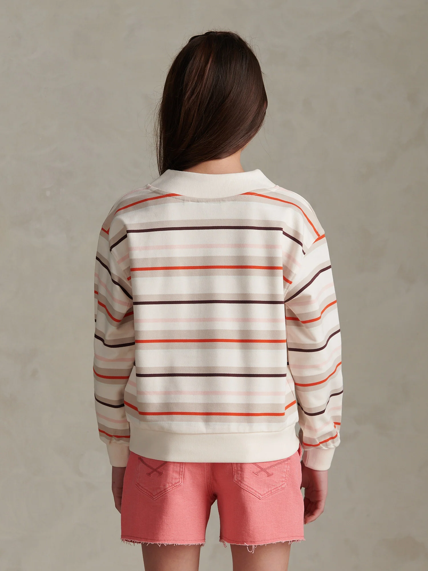 Girls Stripe Logo V-Neck Sweatshirt Pumice Stone - Image 4