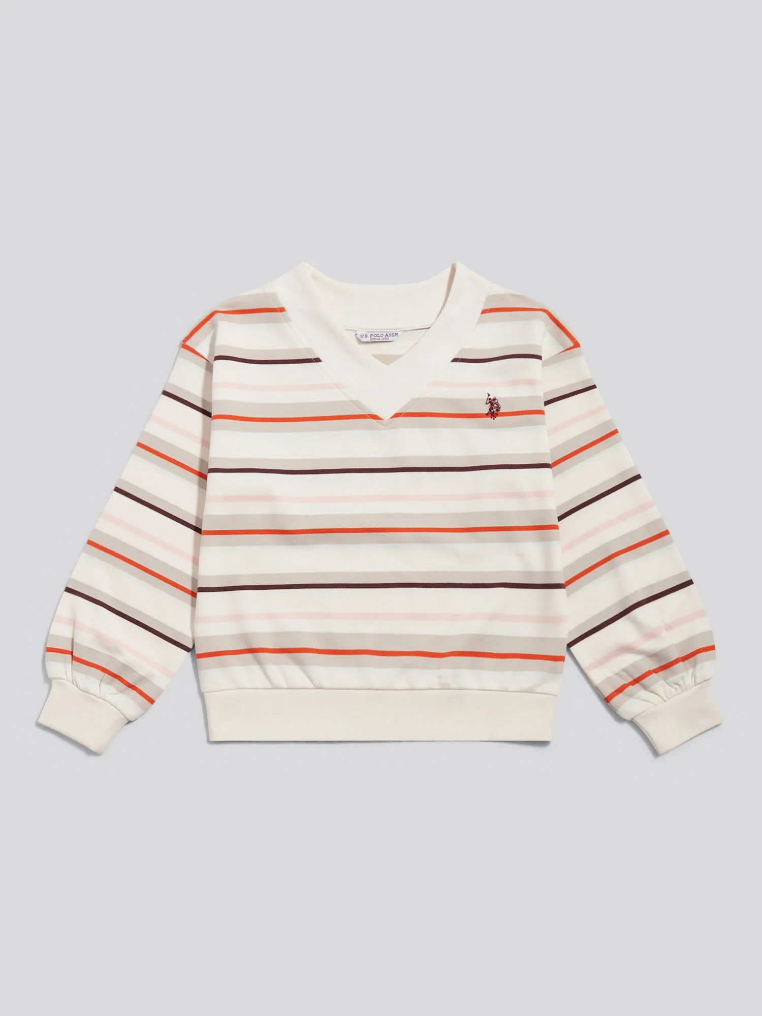 Girls Stripe Logo V-Neck Sweatshirt Pumice Stone - Image 5