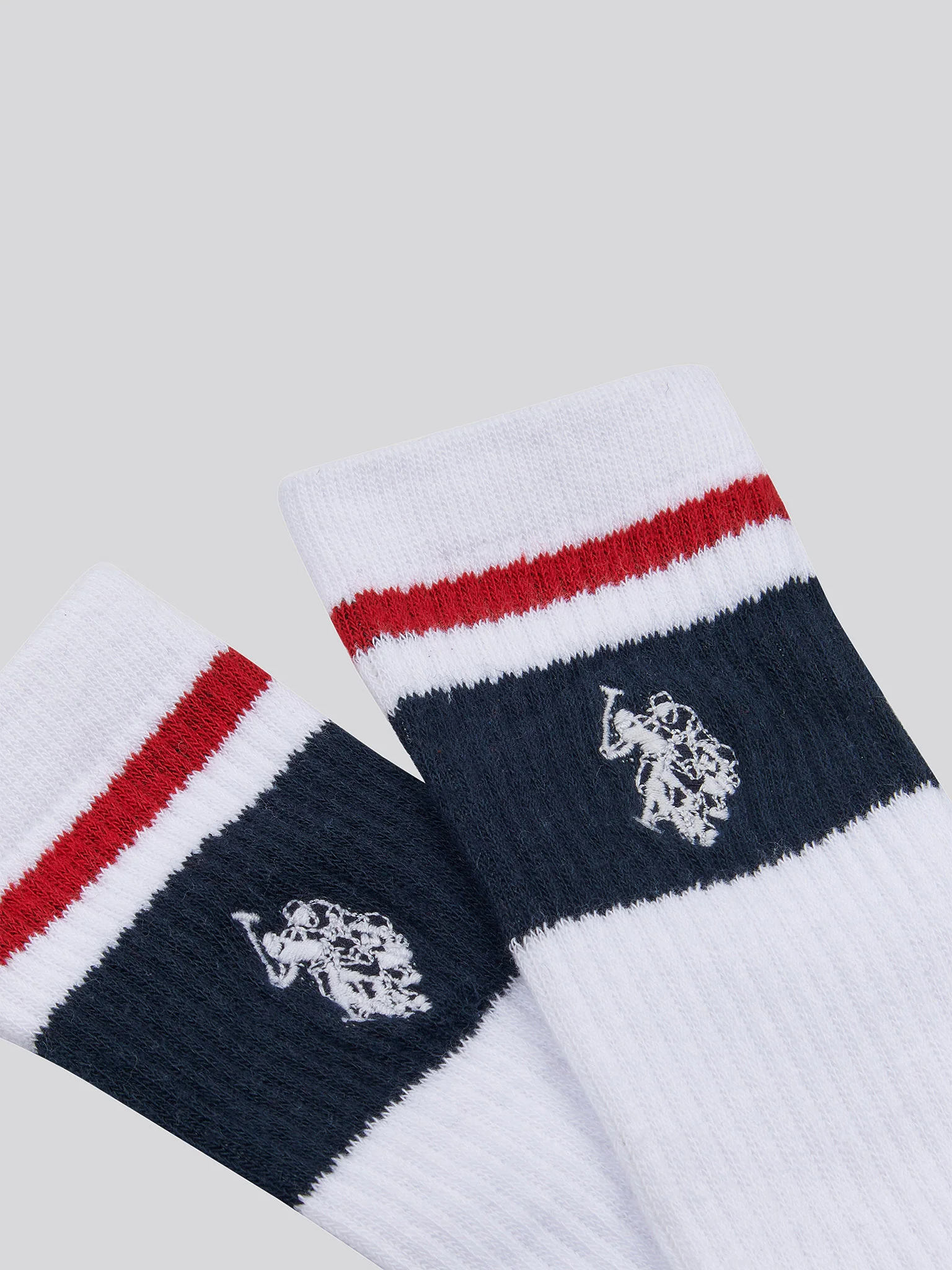 Three Pack Brand Stripe Sports Socks in Bright White - Image 3