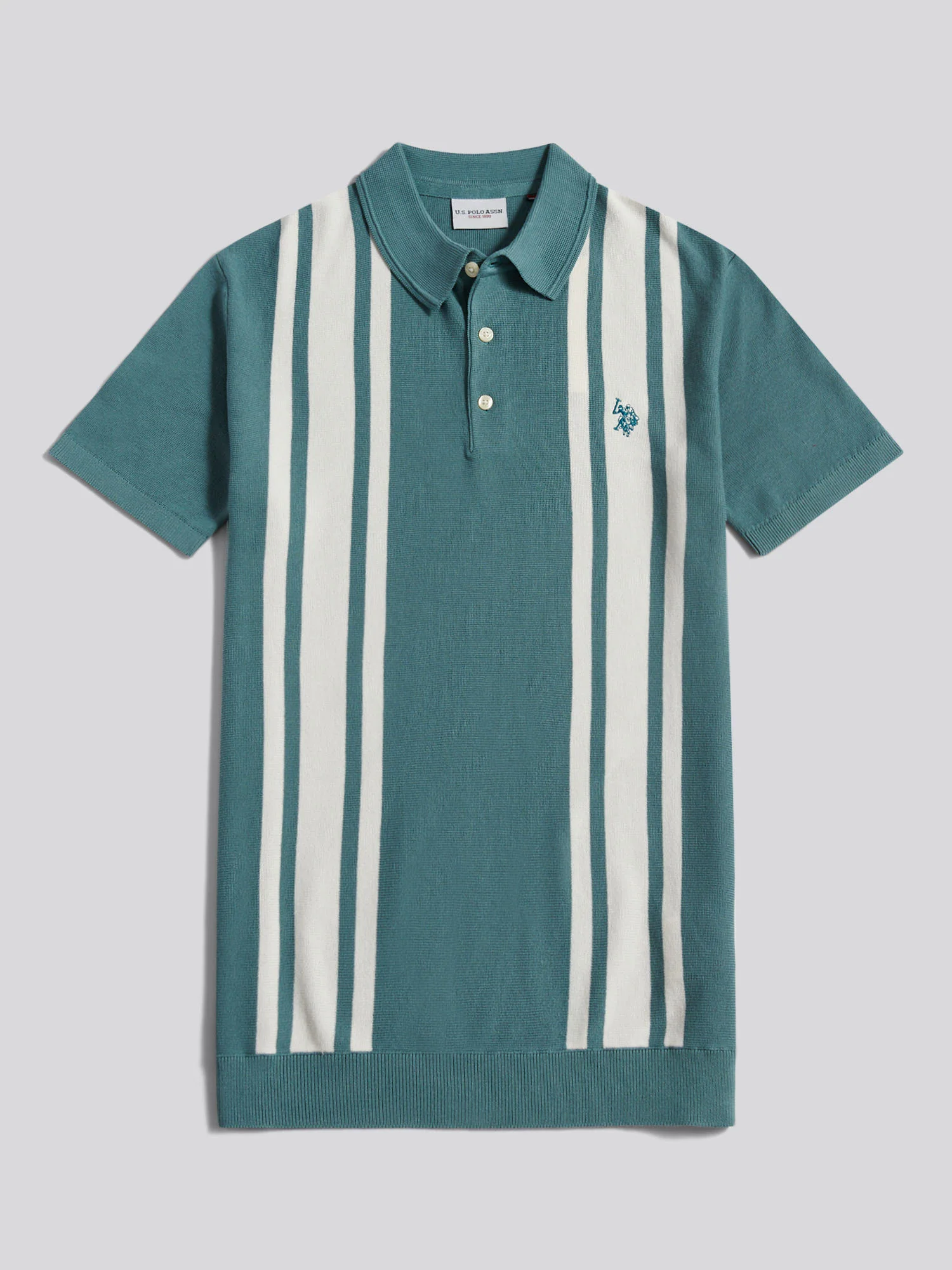 Mens Tonal Vertical Stripe Knit Polo Shirt Arctic - Image 5