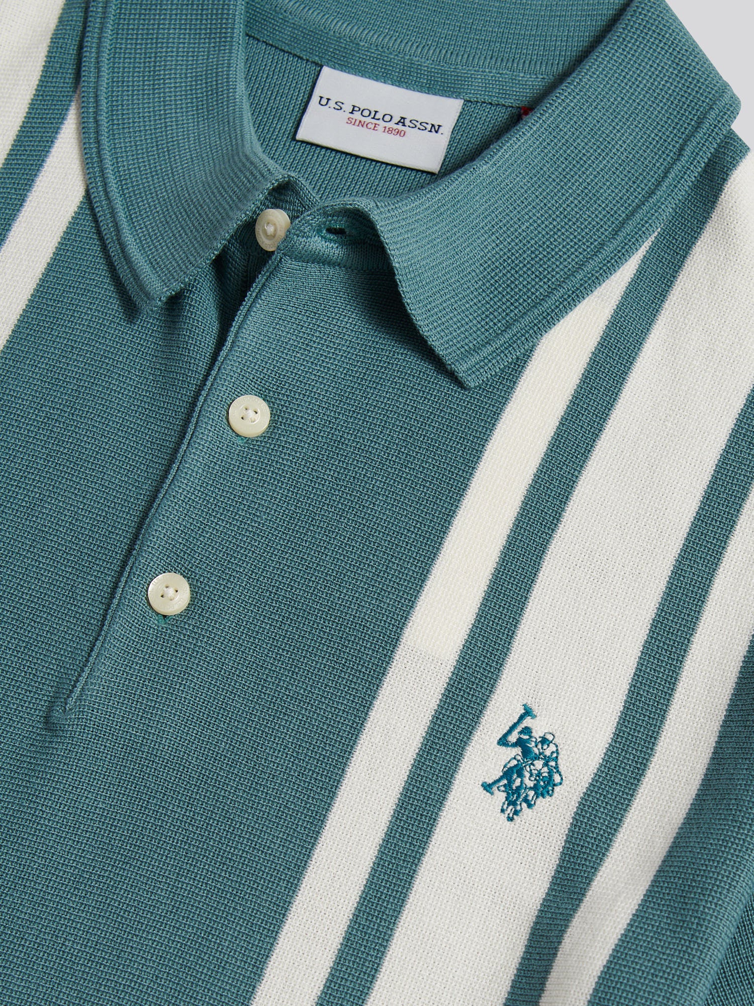 Mens Tonal Vertical Stripe Knit Polo Shirt Arctic - Image 7