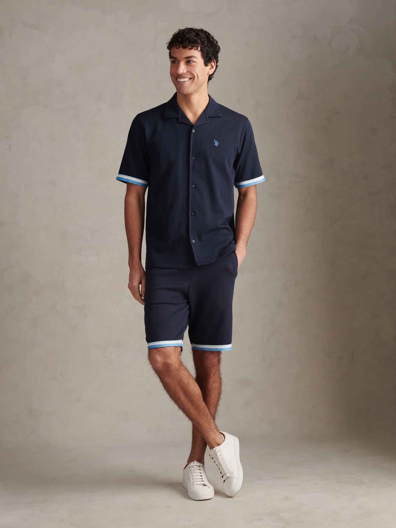 Mens Twill Taped Revere Collar Shirt Dark Sapphire Navy - Image 3