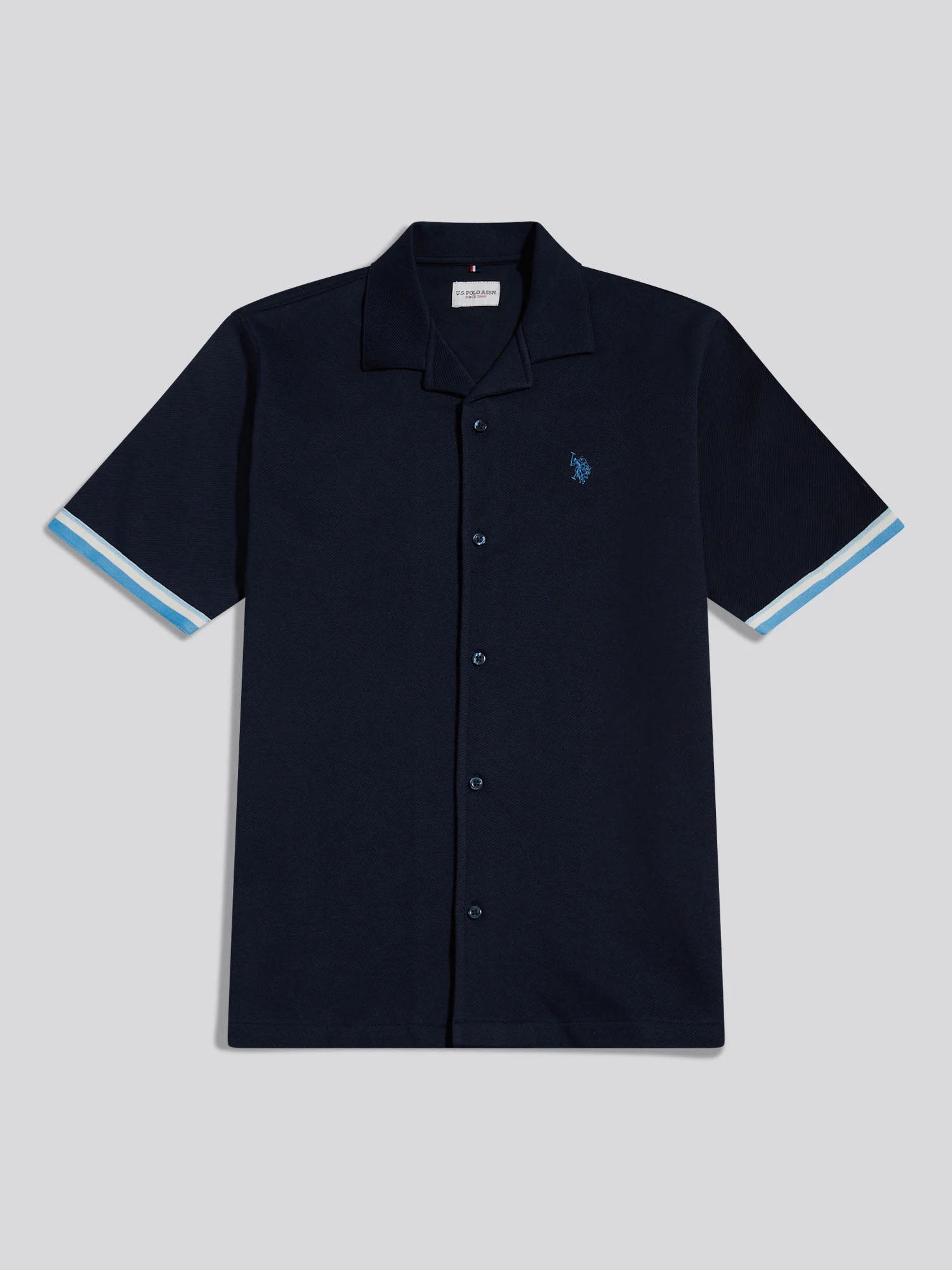 Mens Twill Taped Revere Collar Shirt Dark Sapphire Navy - Image 6