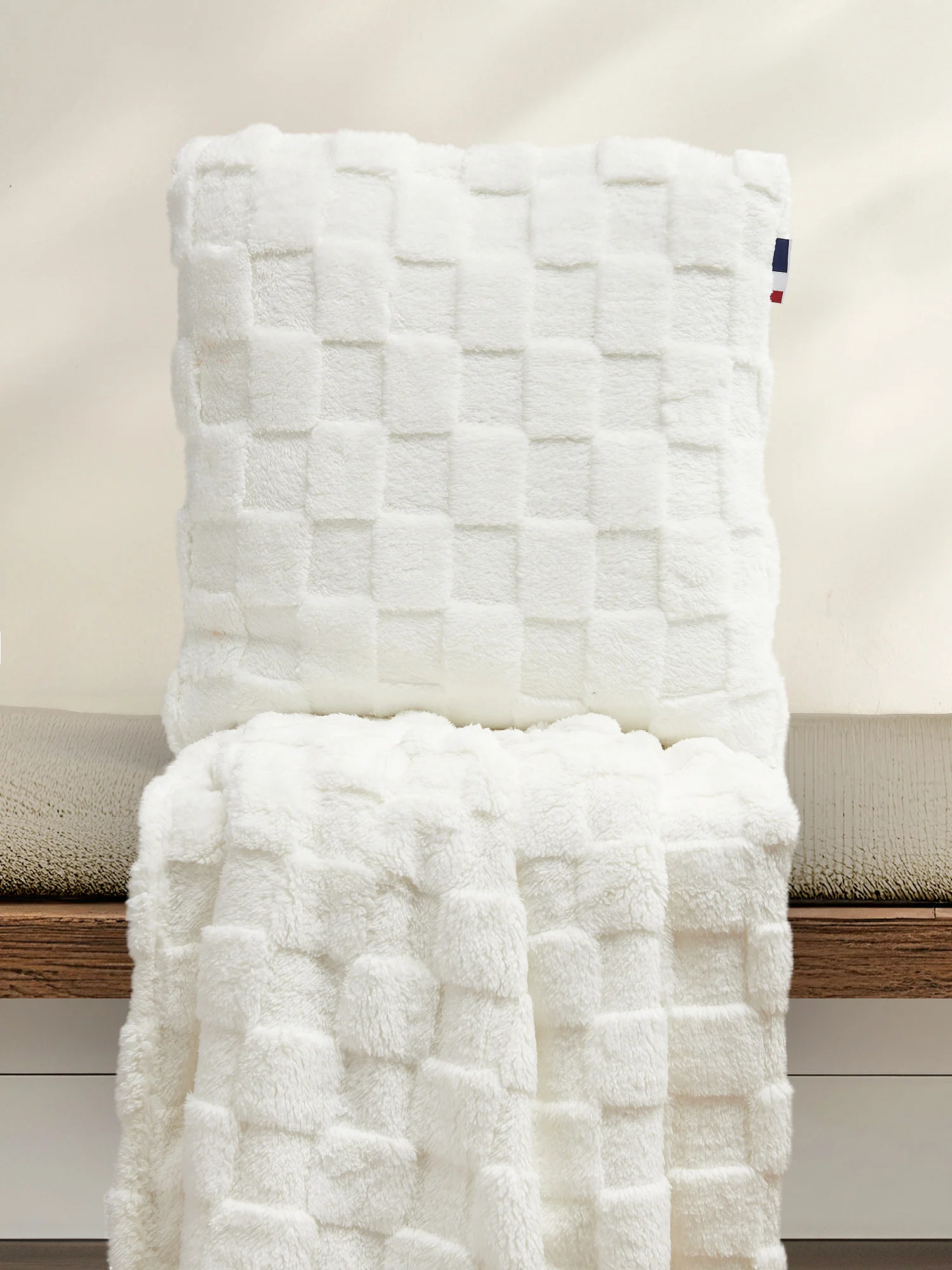 Plush Jacquard Throw & Cushion Set in Bright White