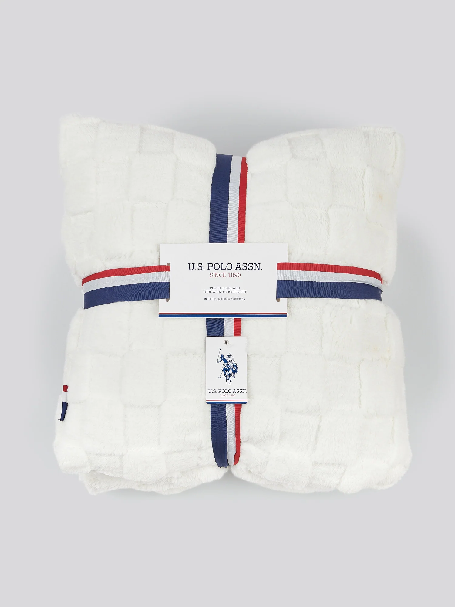 Plush Jacquard Throw & Cushion Set in Bright White - Image 3
