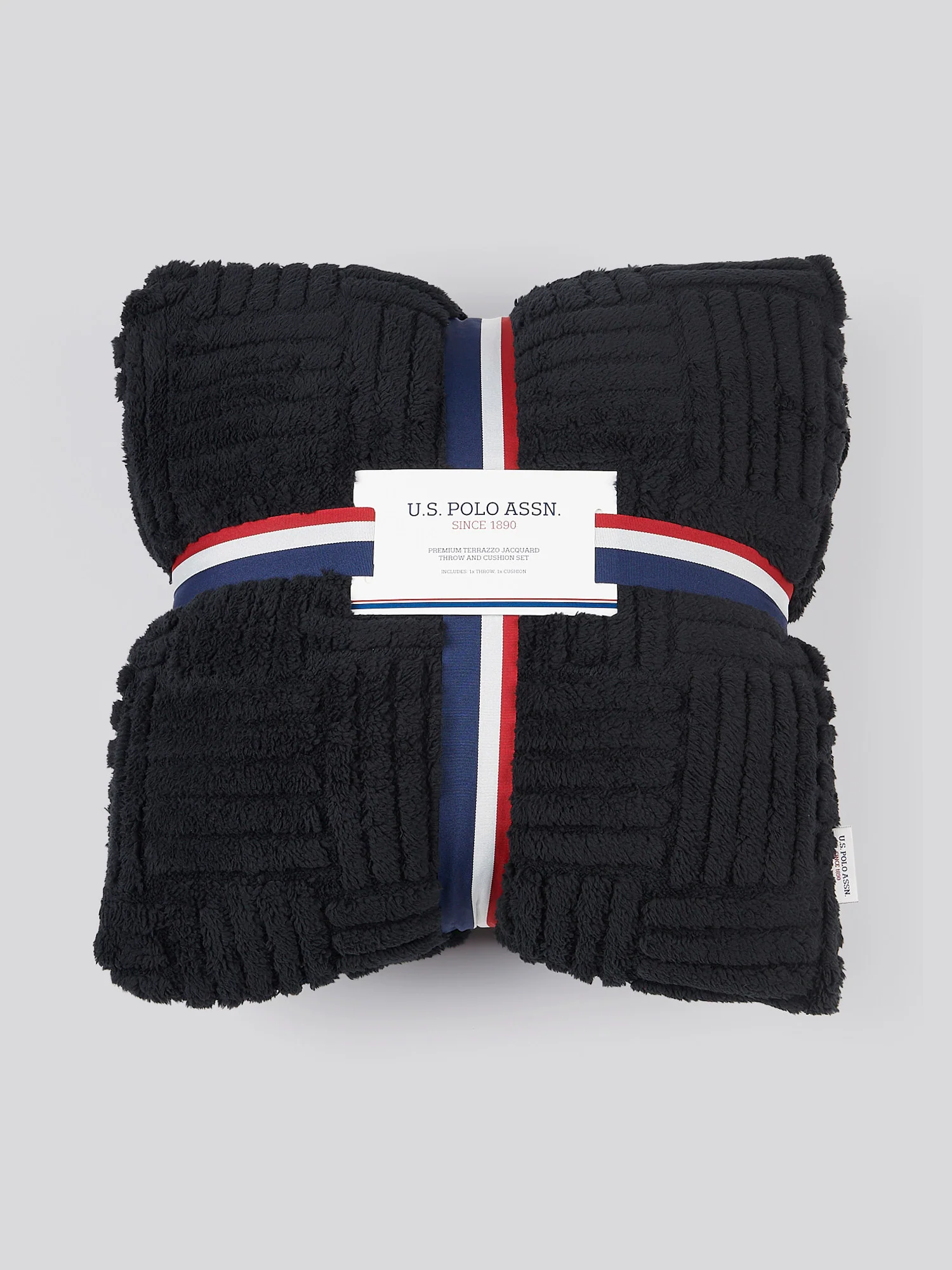 Premium Terrazzo Jacquard Throw & Cushion Set in Jet Black