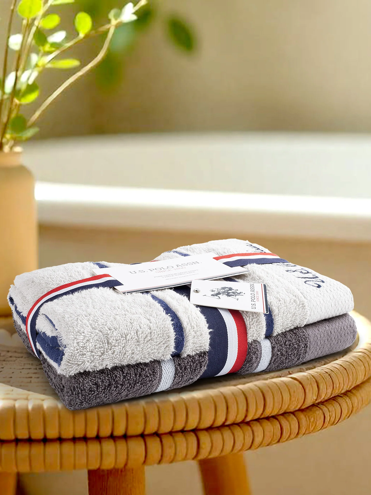 Pure Cotton Satin Stripe Towel Bale in Vapor Blue