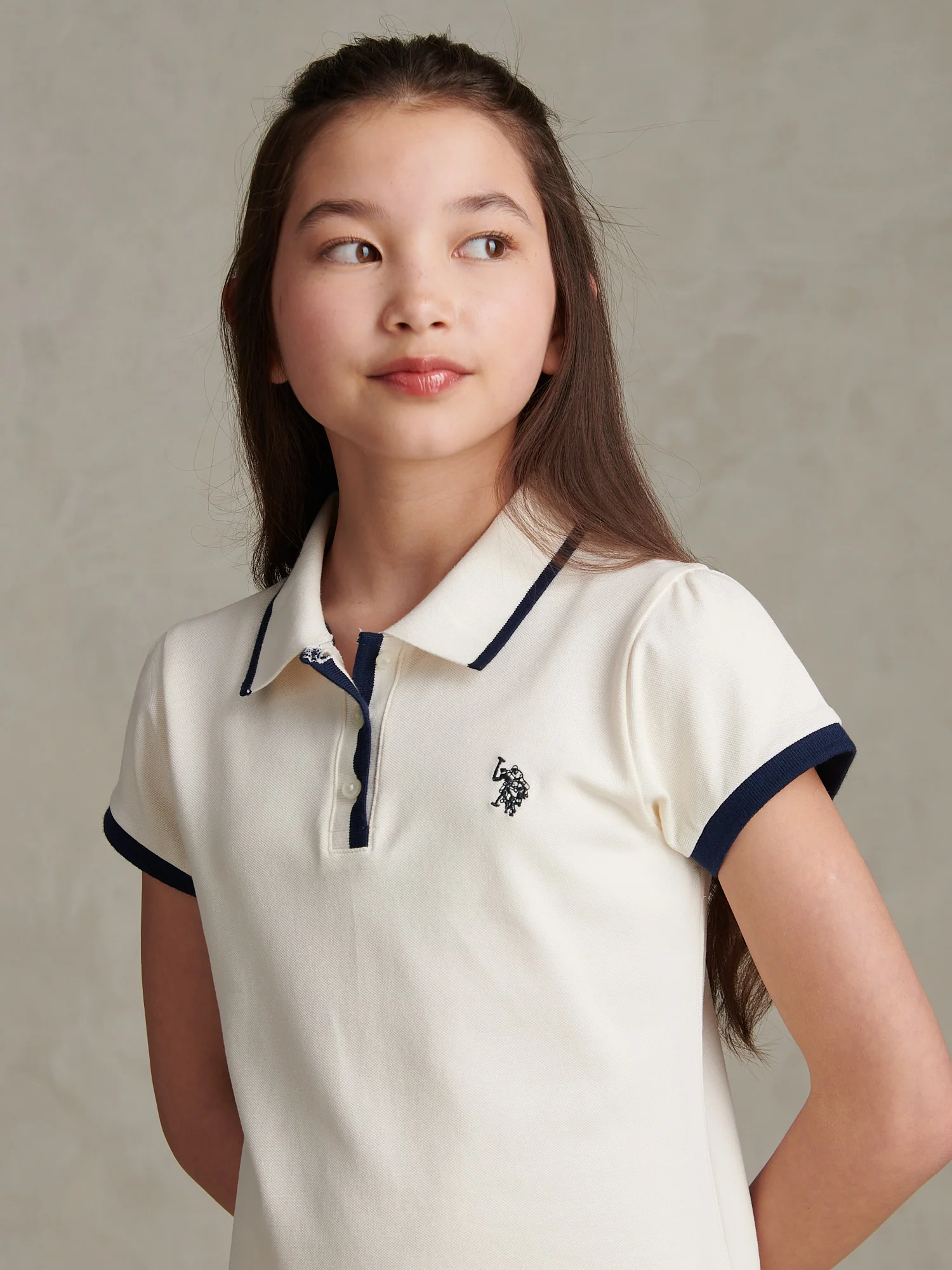 Girls Cap Sleeve Polo Dress Marshmallow - Image 2