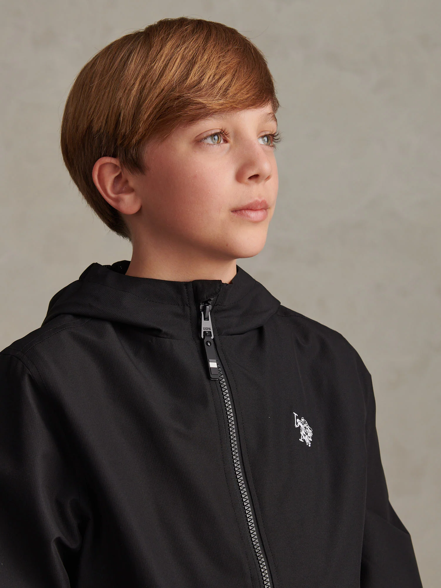 Boys Mesh Lined Hooded Windbreaker Black Bright White DHM - Image 2