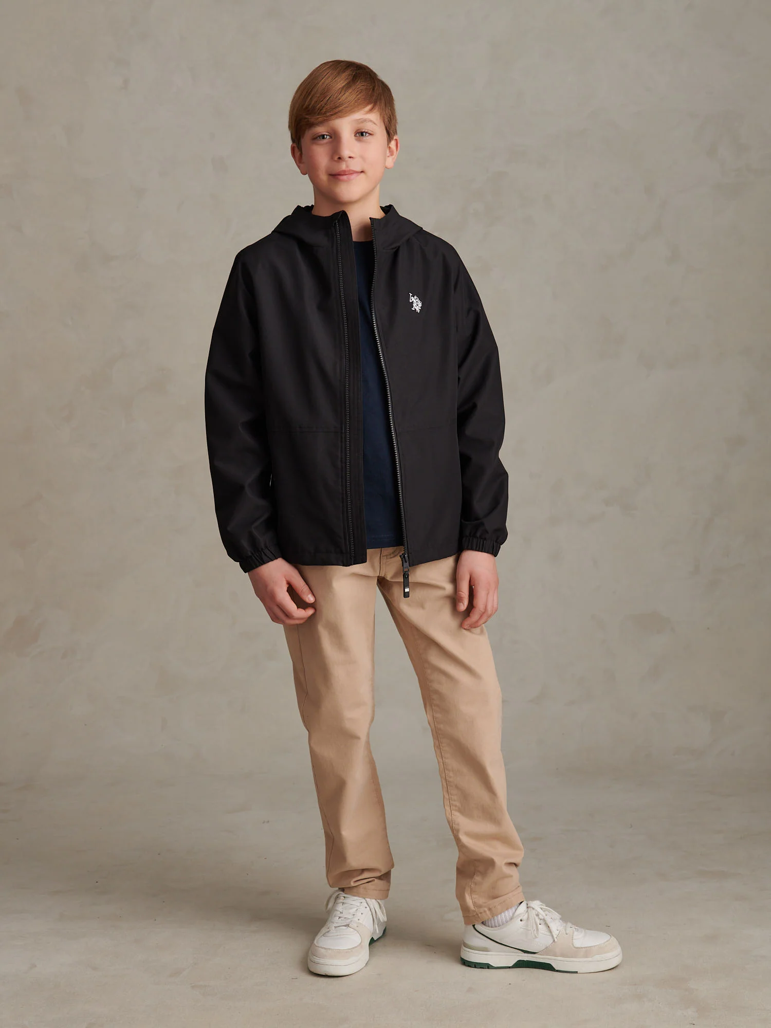 Boys Mesh Lined Hooded Windbreaker Black Bright White DHM - Image 3