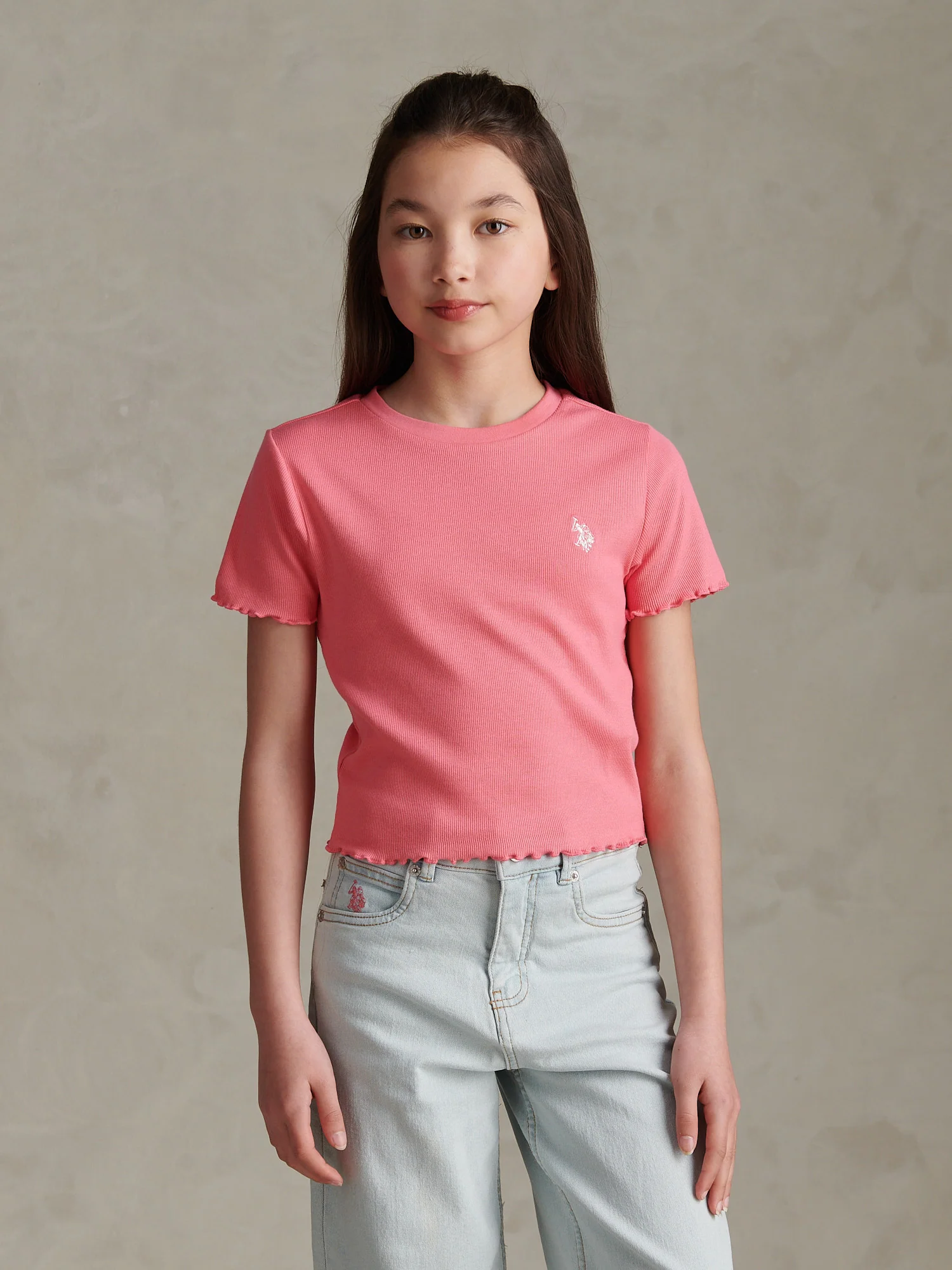 Girls Lettuce Hem Logo T-Shirt Bubblegum