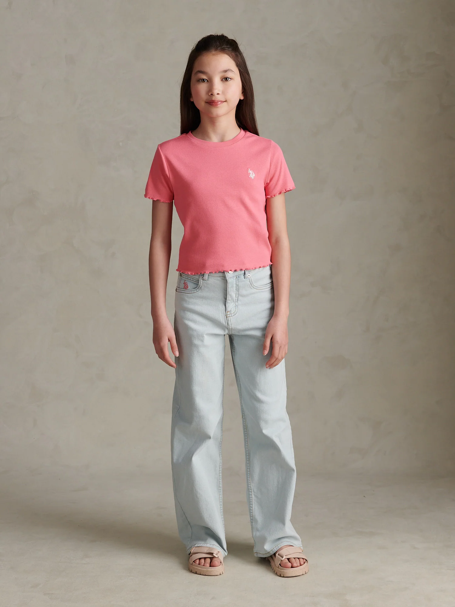 Girls Lettuce Hem Logo T-Shirt Bubblegum - Image 3