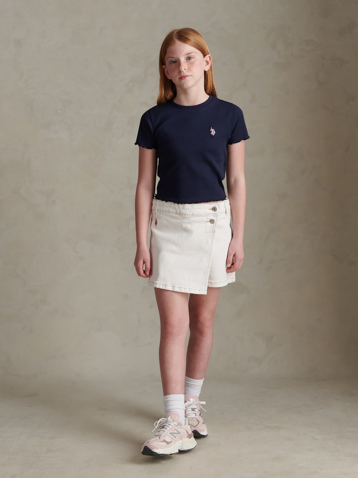 Girls Lettuce Hem Logo T-Shirt Navy Iris - Image 3