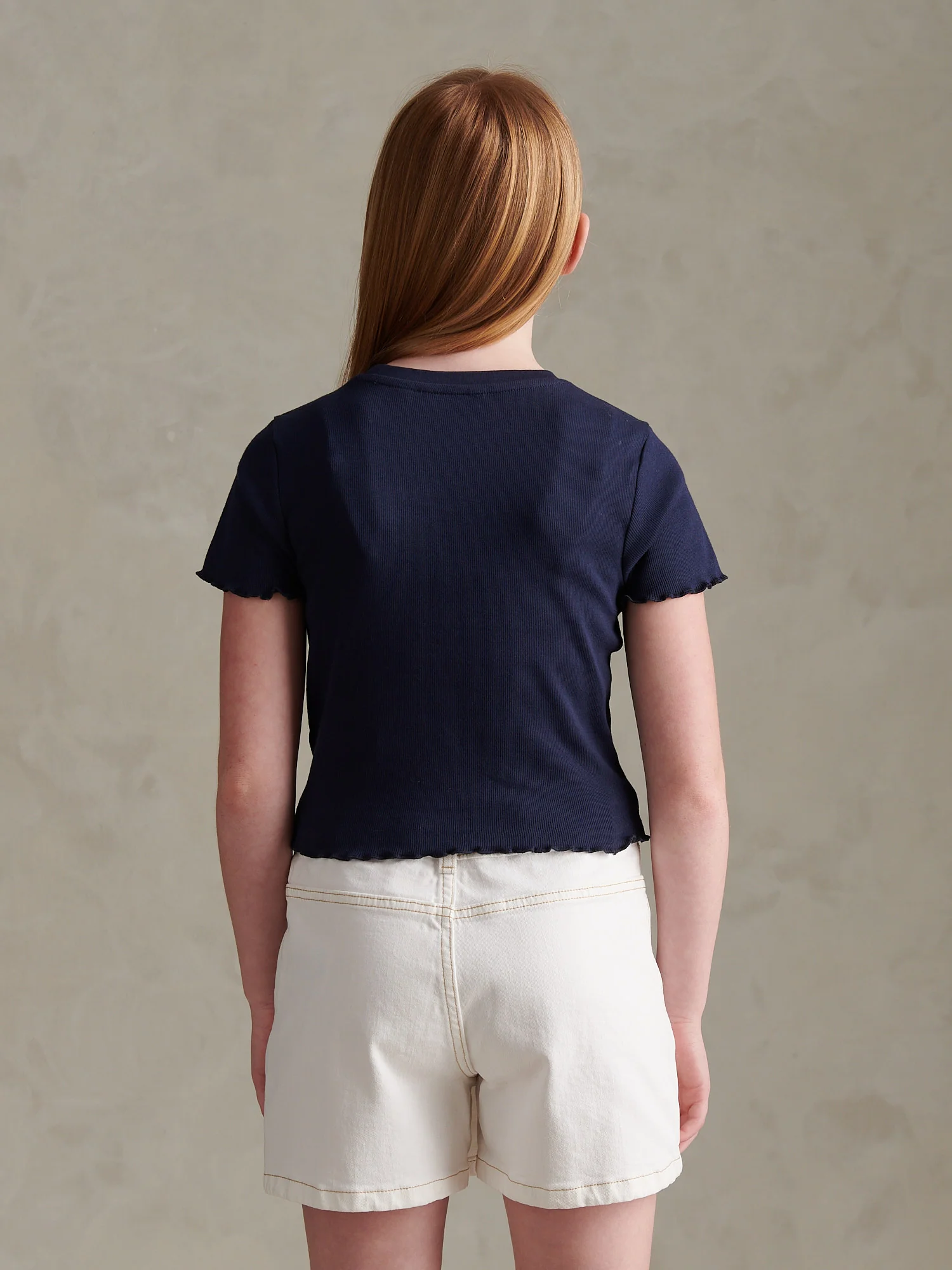 Girls Lettuce Hem Logo T-Shirt Navy Iris - Image 4