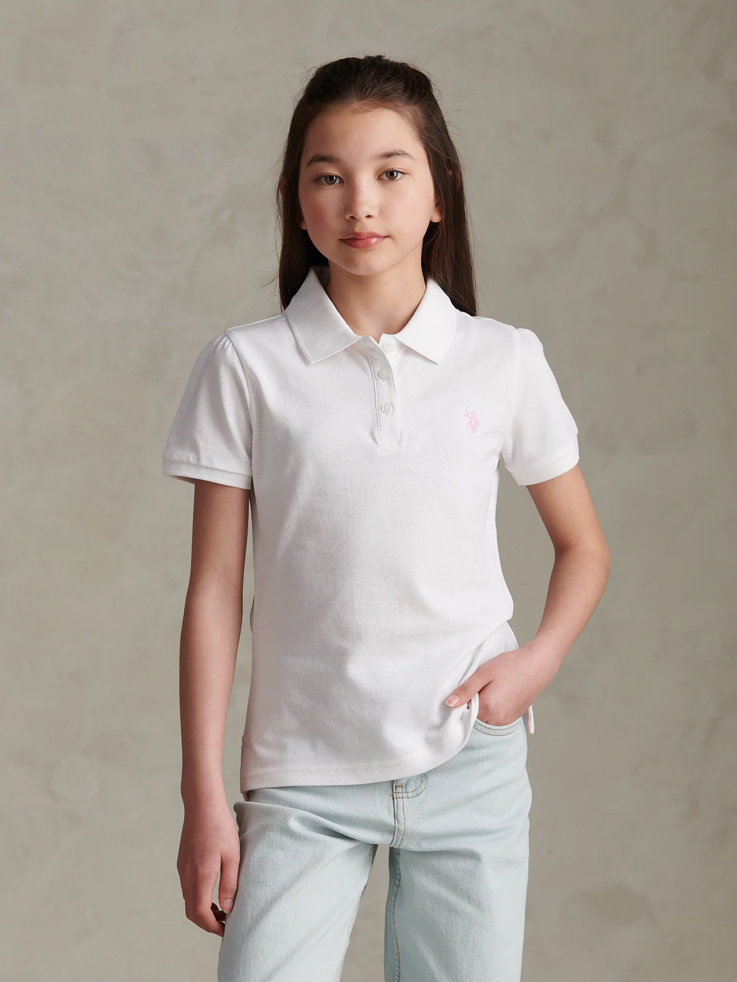 Girls Regular Pique Polo Shirt Bright White