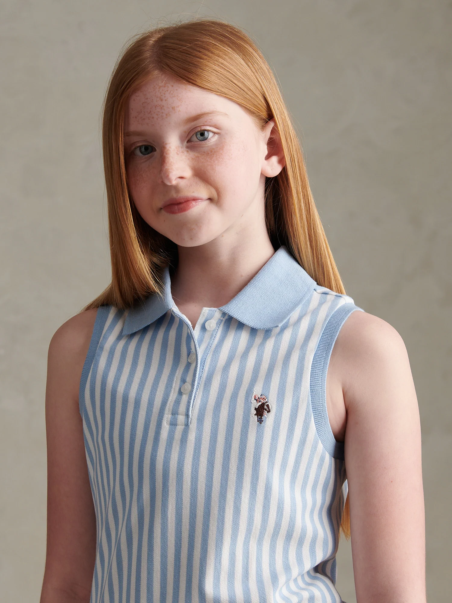Girls Stripe Sleeveless Pique Polo Dress Open Air - Image 2
