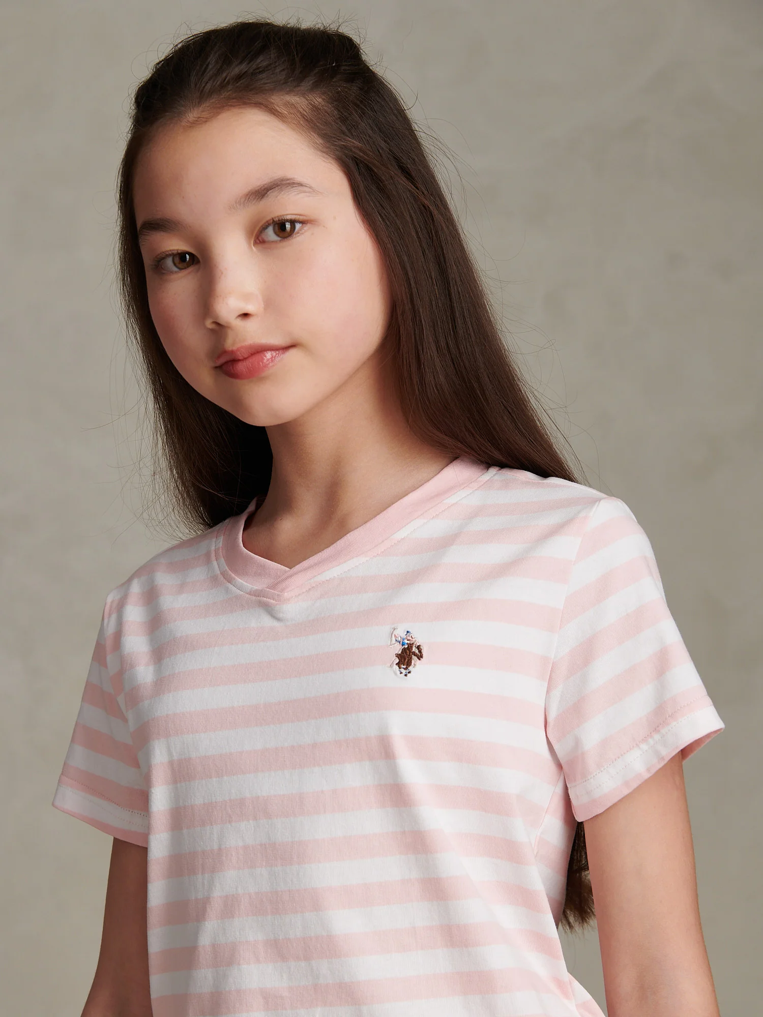 Girls Stripe V-Neck T-Shirt & Sweat Short Set Crystal Rose - Image 2