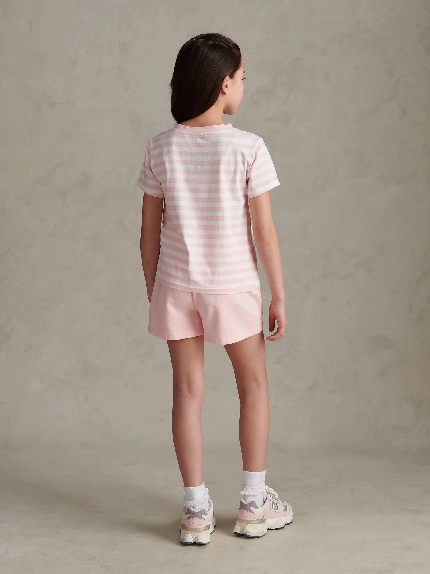 Girls Stripe V-Neck T-Shirt & Sweat Short Set Crystal Rose - Image 3