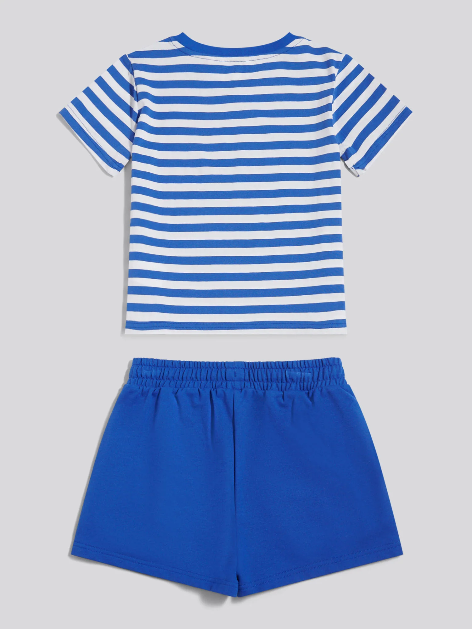 Girls Stripe V-Neck T-Shirt & Sweat Short Set Dazzling Blue - Image 6