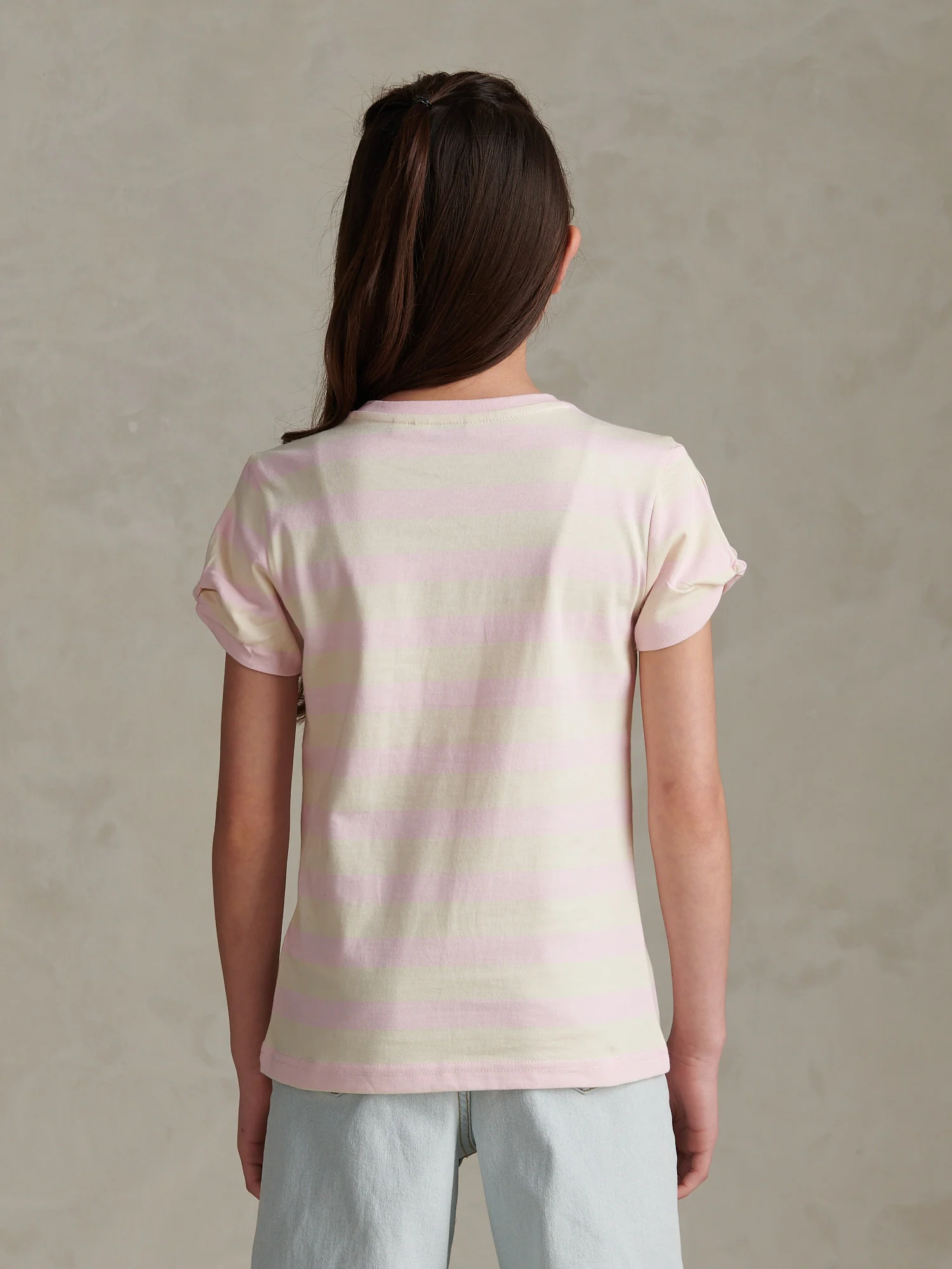 Girls Striped Cold Shoulder T-Shirt Pink Tulle - Image 4