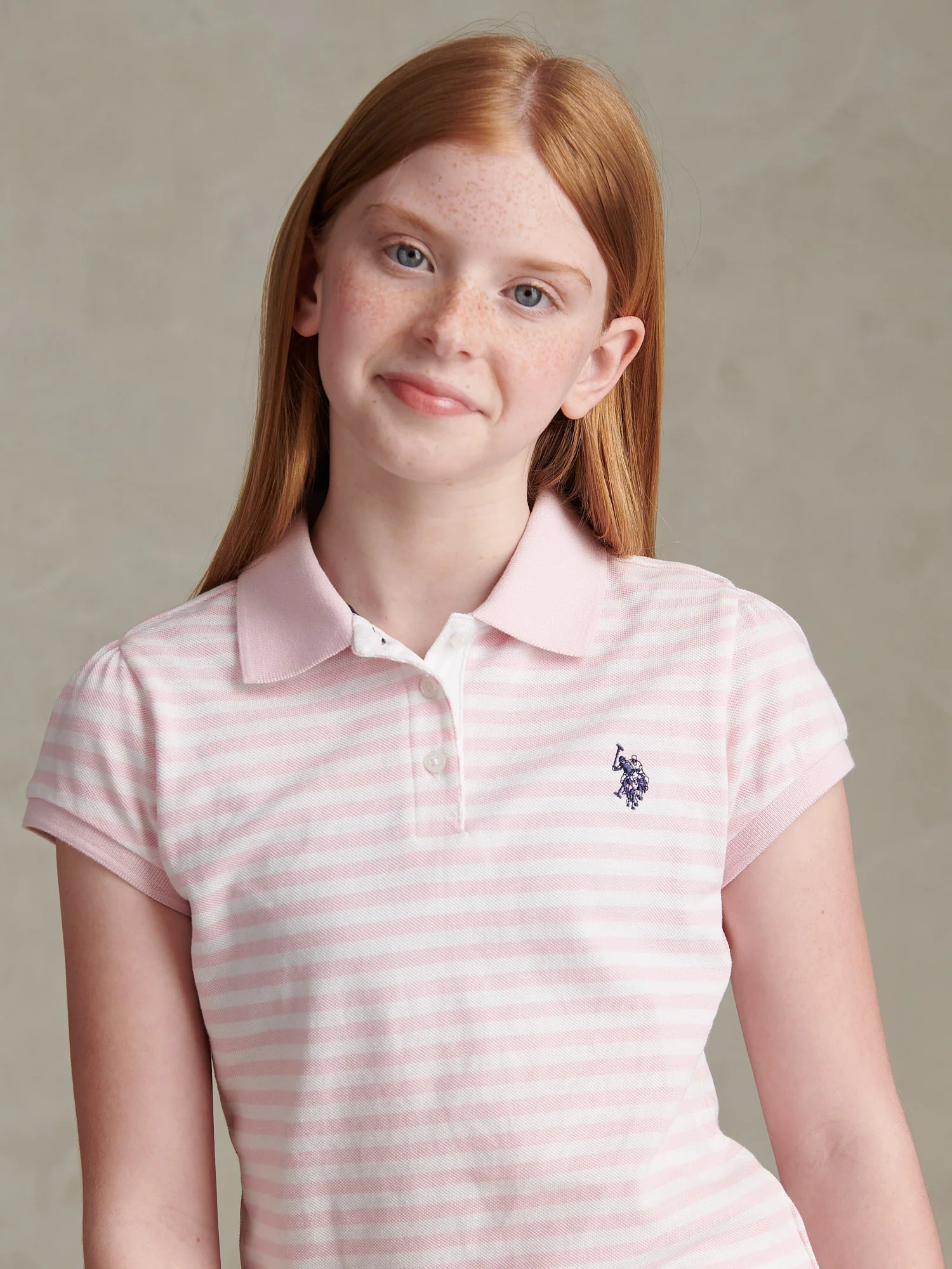 Girls Stripe Cap Sleeve Pique Polo Shirt Pink Tulle - Image 2