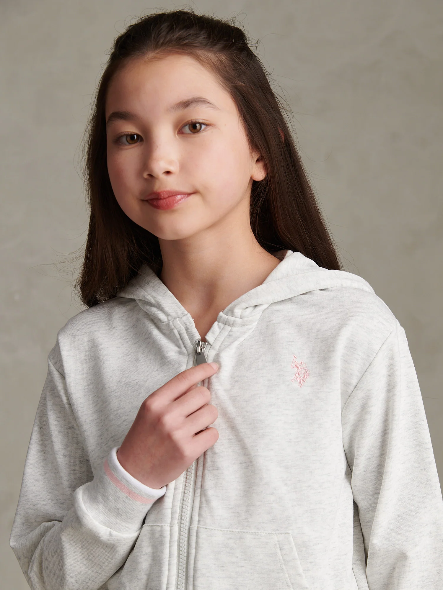 Girls Zip Hoodie & Short Set Light Grey Marl WUP - Image 2