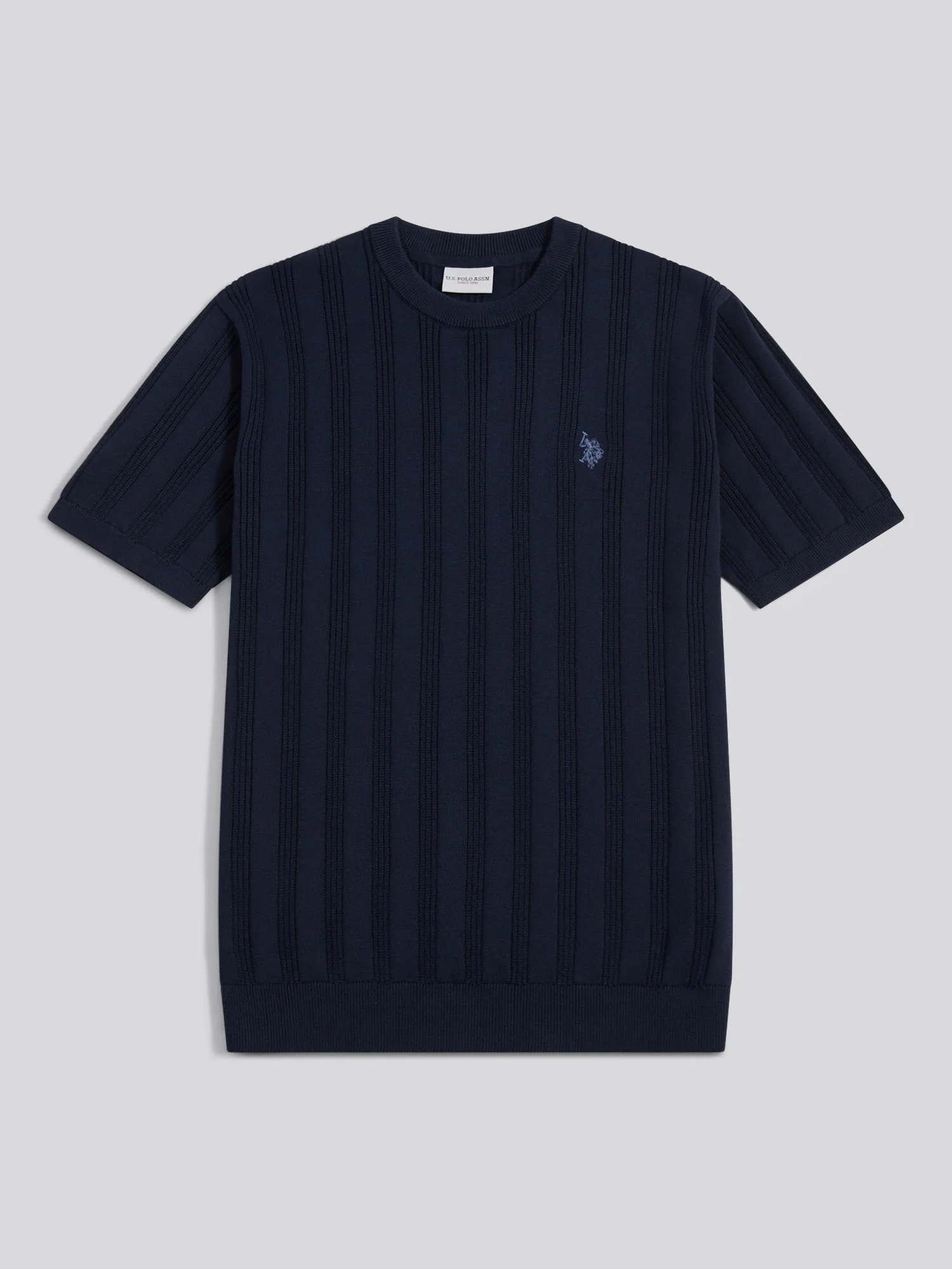 Mens Vertical Texture Knit T-Shirt Dark Sapphire Navy / Moonlight Blue DHM - Image 5