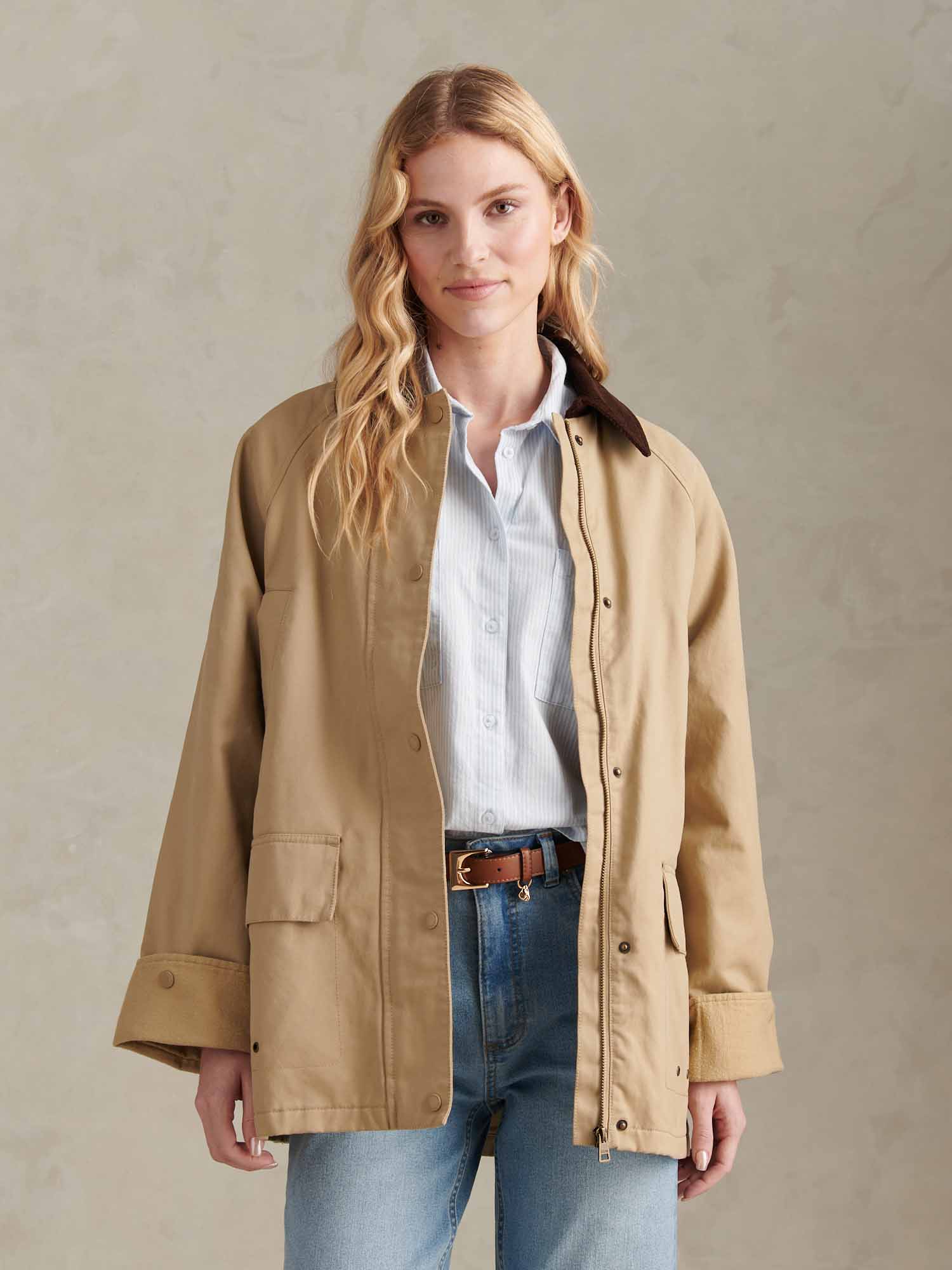 Womens Waxed Cotton Short Parka Trench Coat