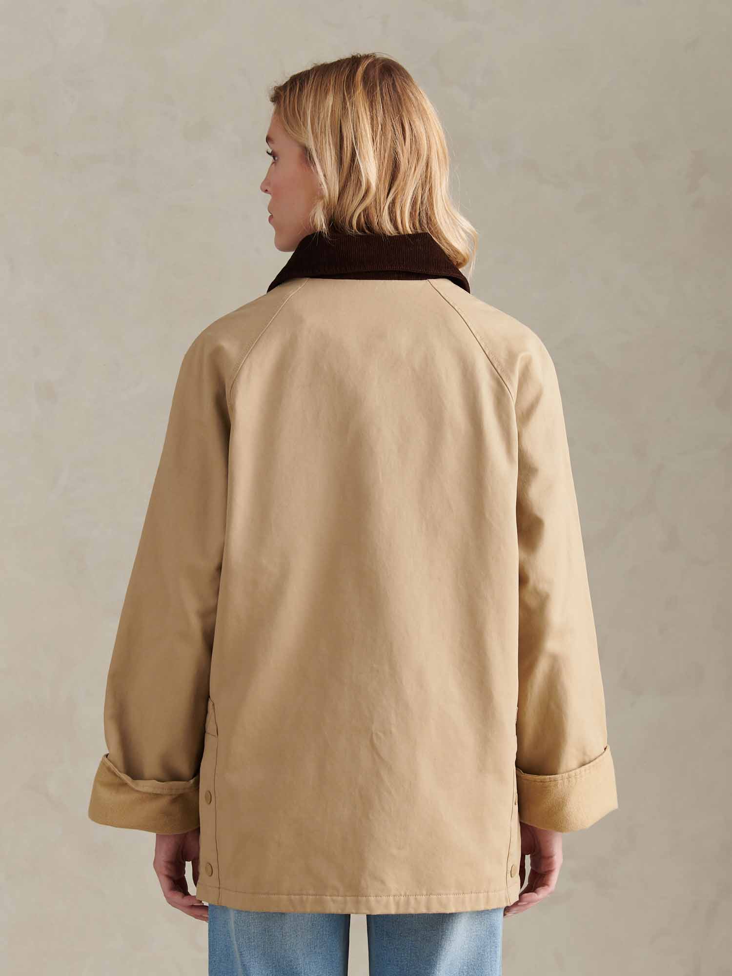 Womens Waxed Cotton Short Parka Trench Coat - Image 6