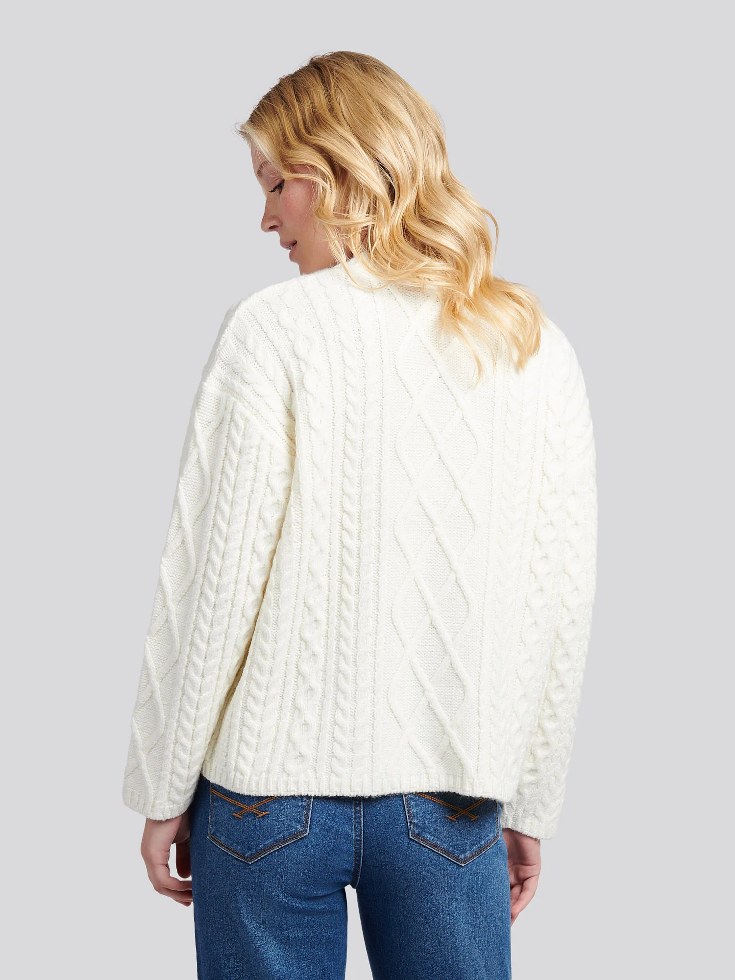 Womens Aran Cable Cardigan Marshmallow - Image 4