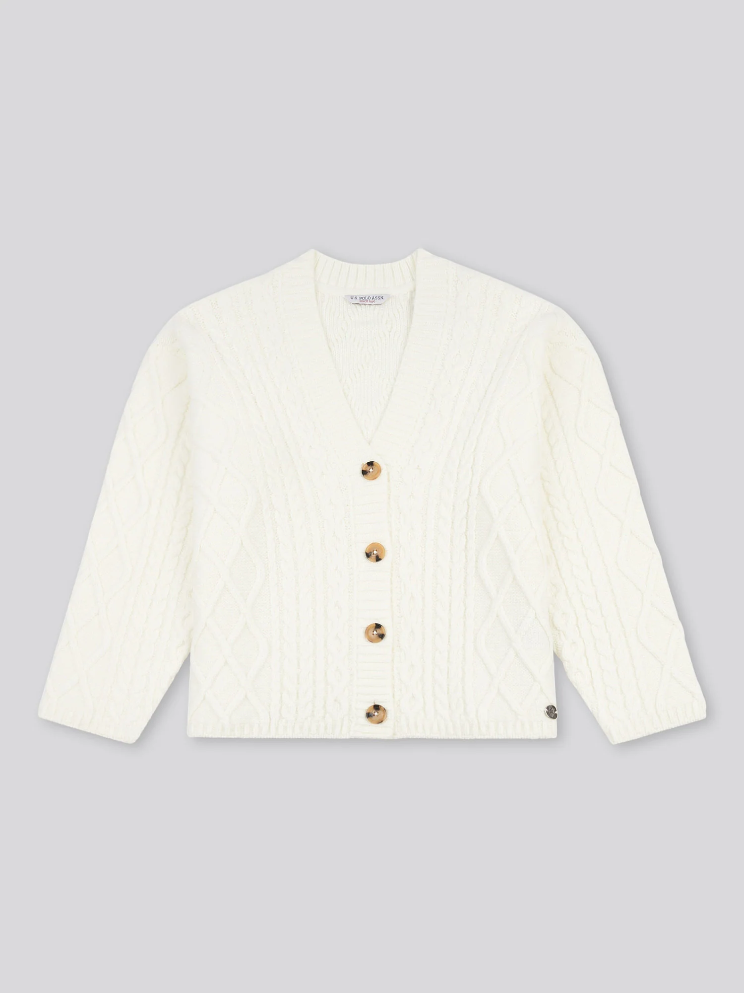 Womens Aran Cable Cardigan Marshmallow - Image 5