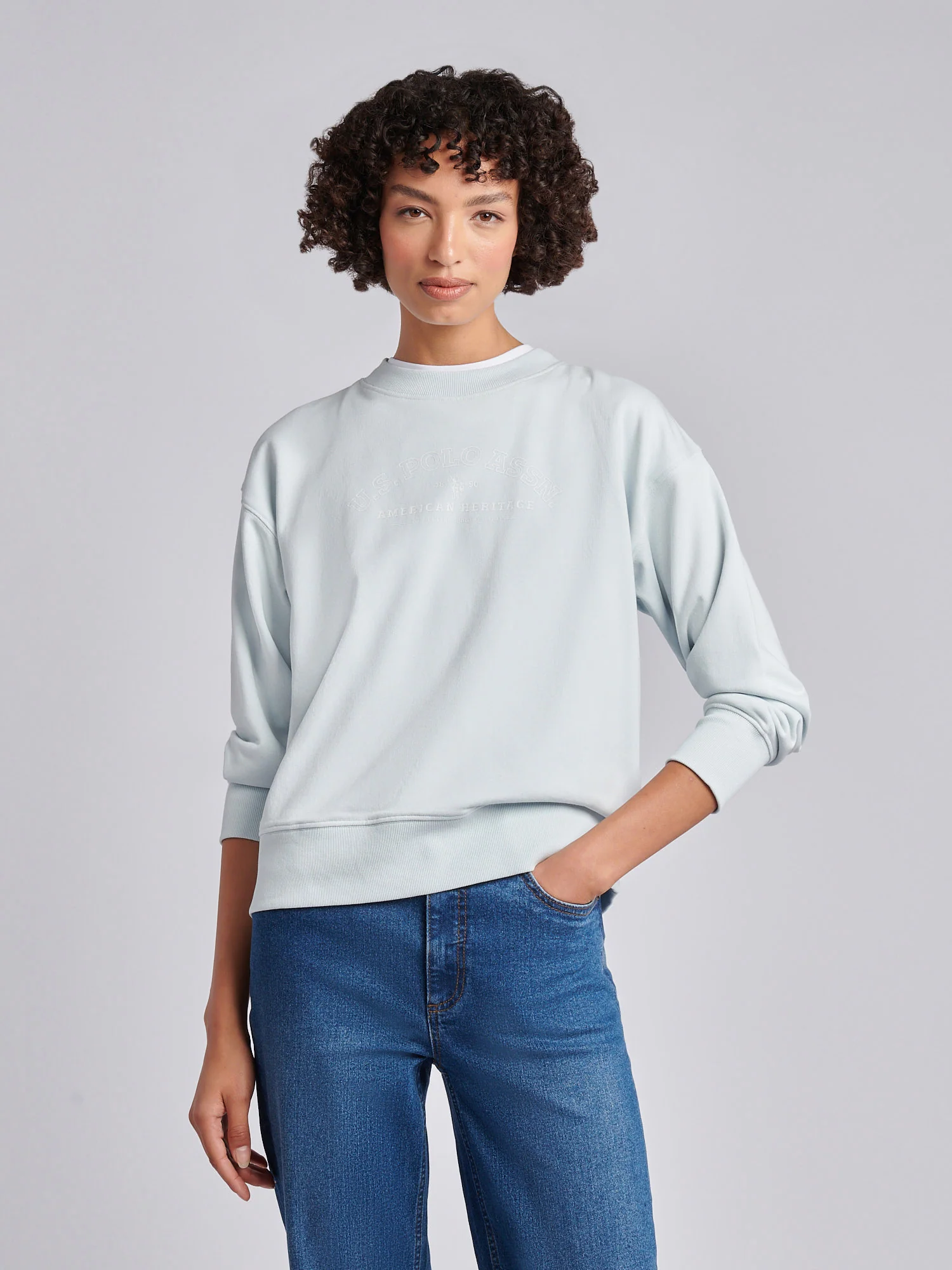 Womens Arc Graphic Crew Sweat in Ballad Blue