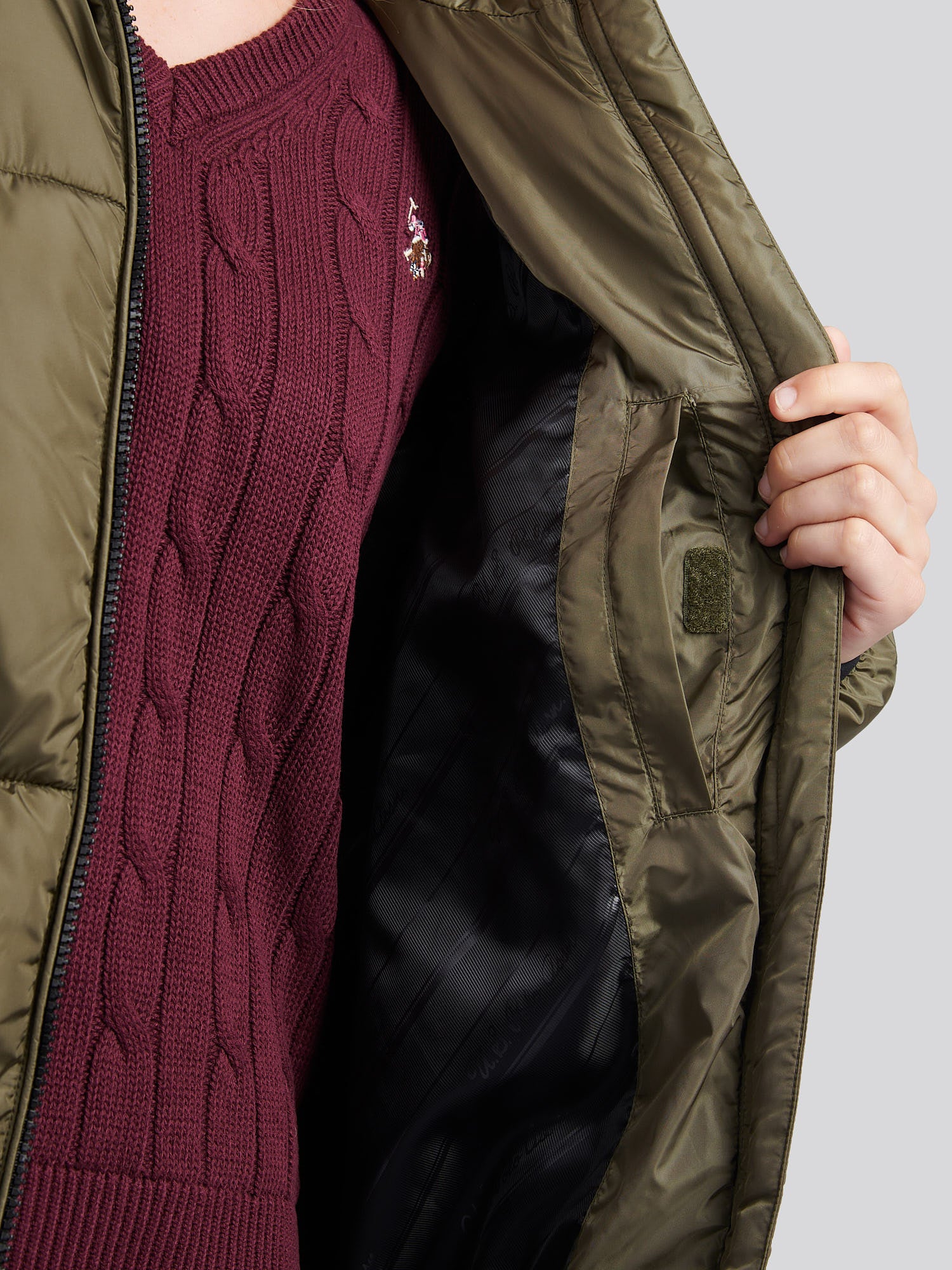 Womens Belted Puffer Jacket in Kalamata Green - Image 5