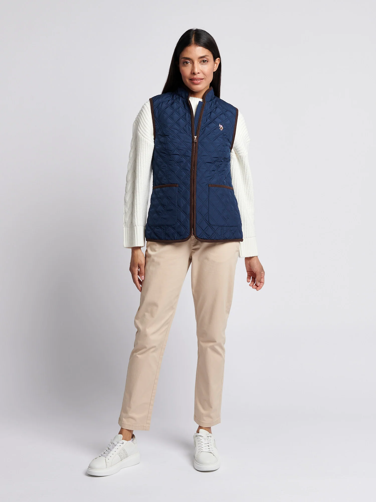 Womens Bound Quilted Hacking Gilet in Navy Iris - Image 3