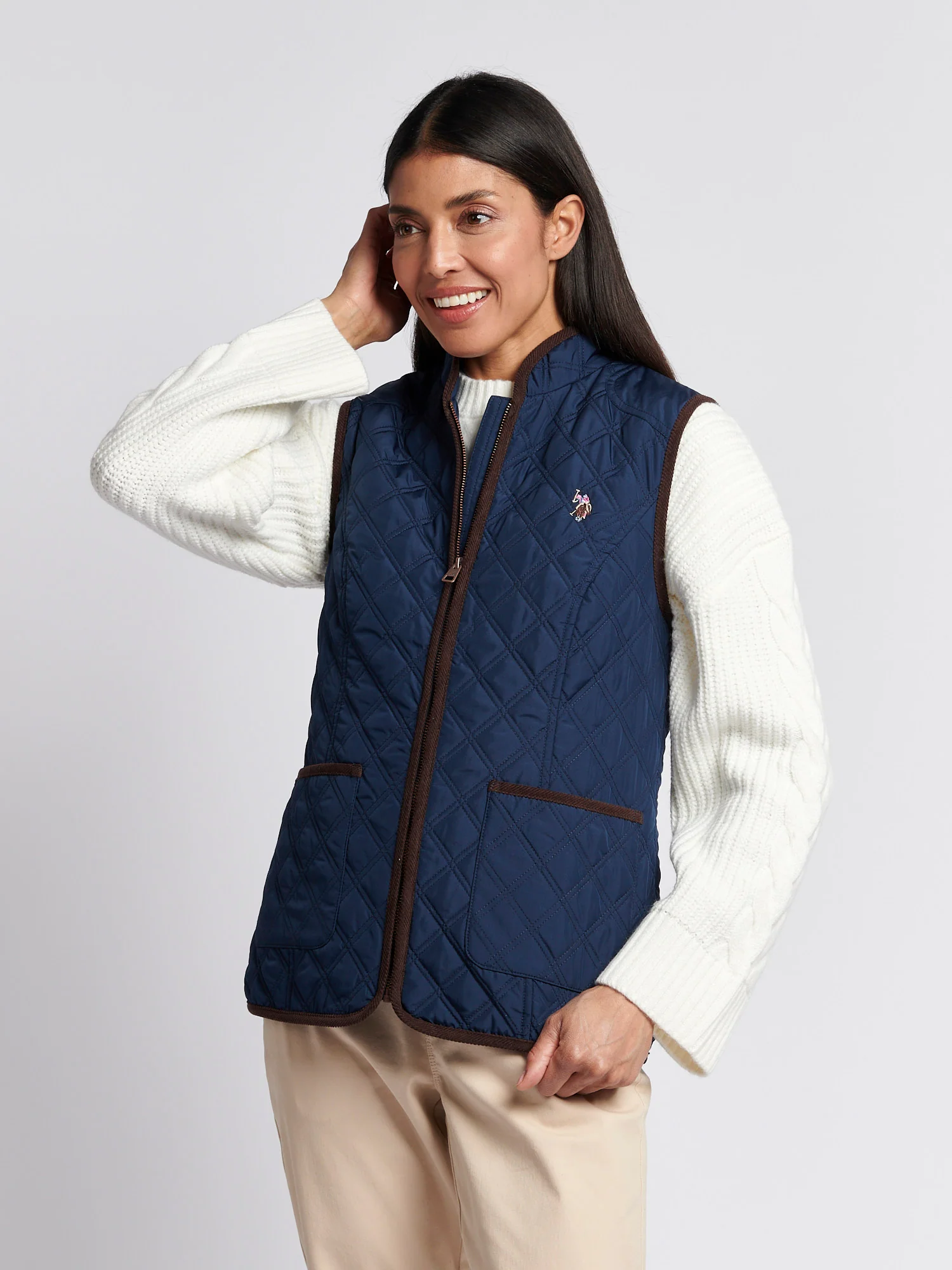 Womens Bound Quilted Hacking Gilet in Navy Iris - Image 7