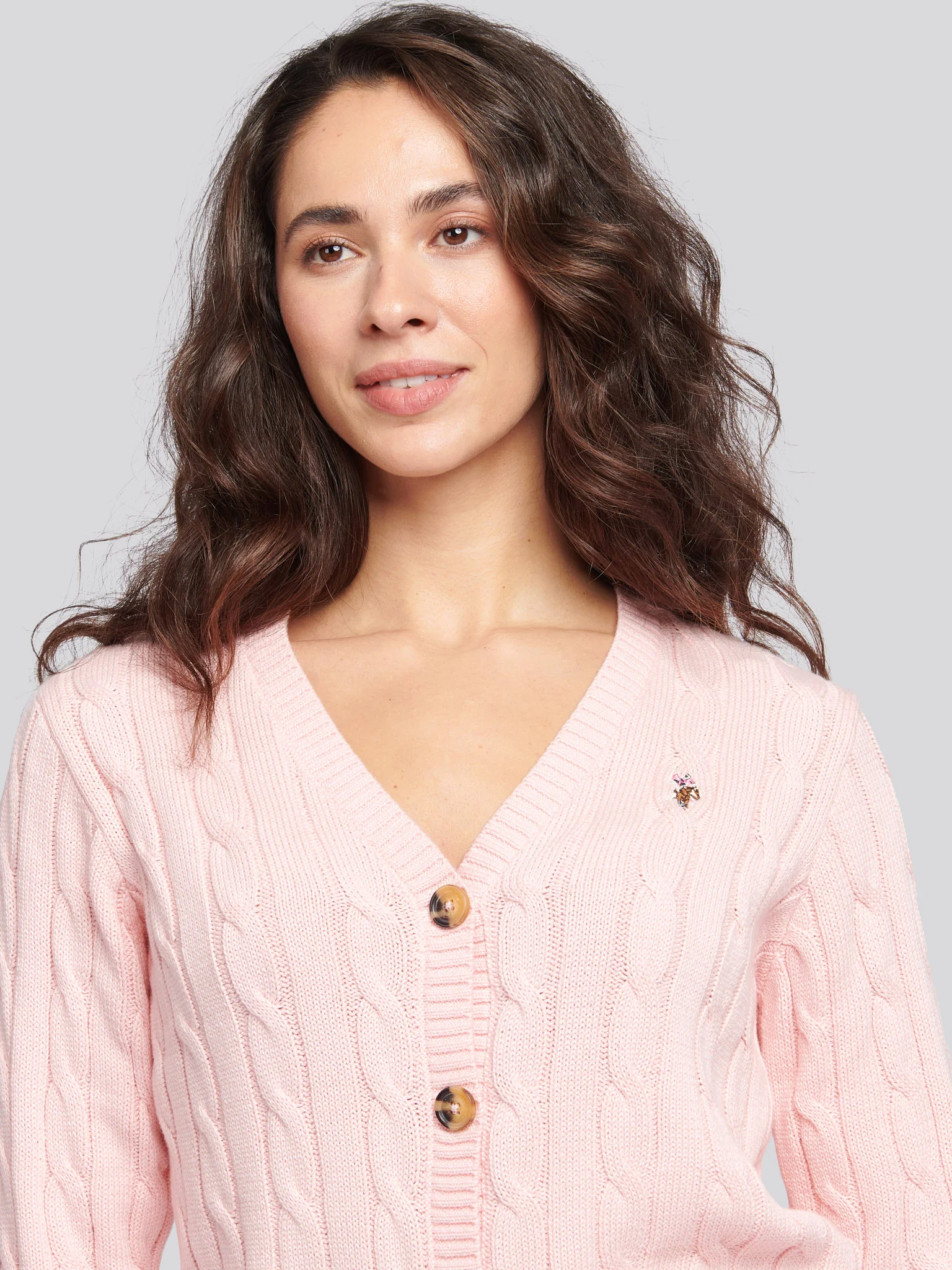 Womens Cable Knit Cardigan Crystal Rose - Image 4