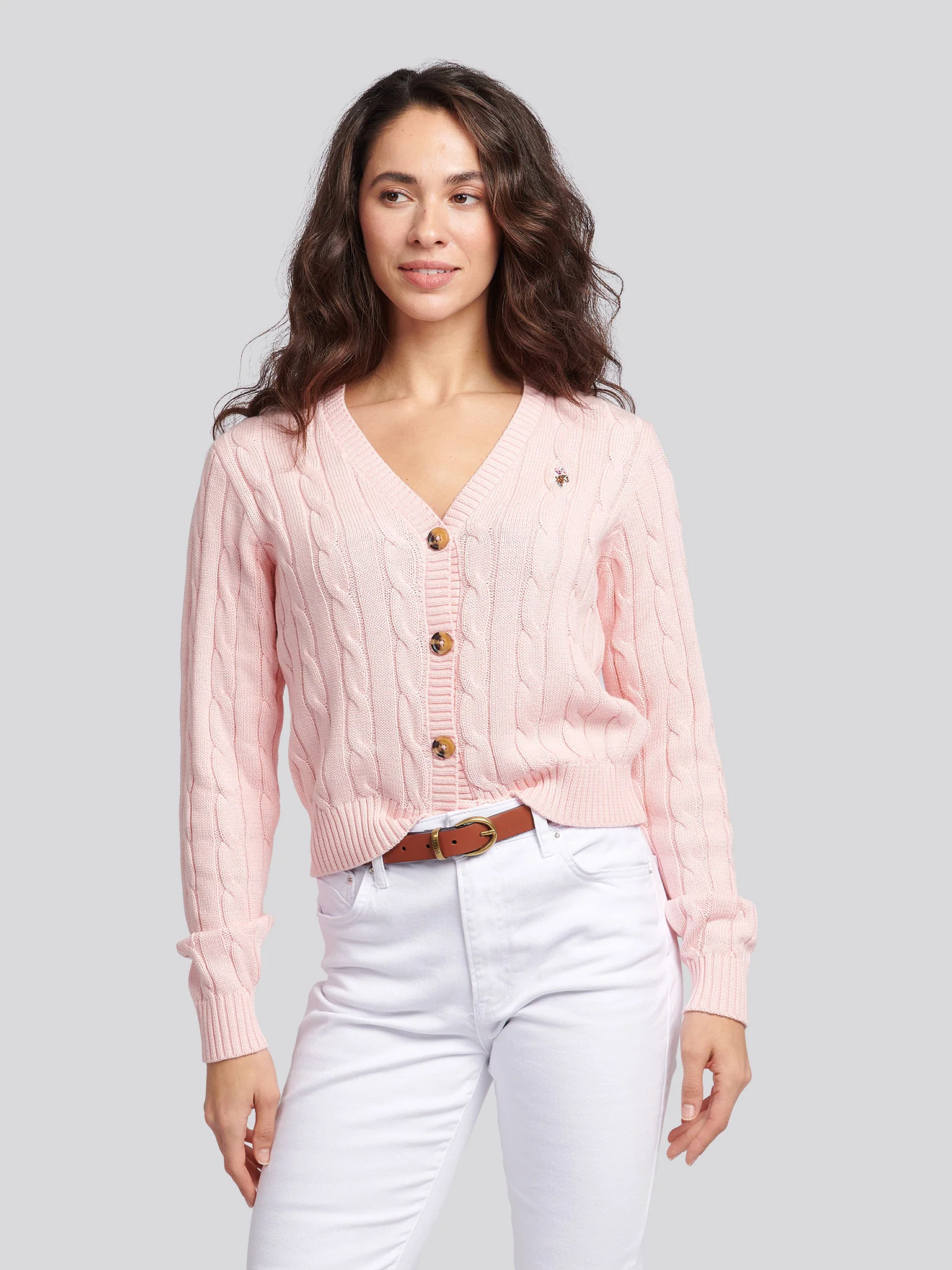 Womens Cable Knit Cardigan Crystal Rose - Image 5