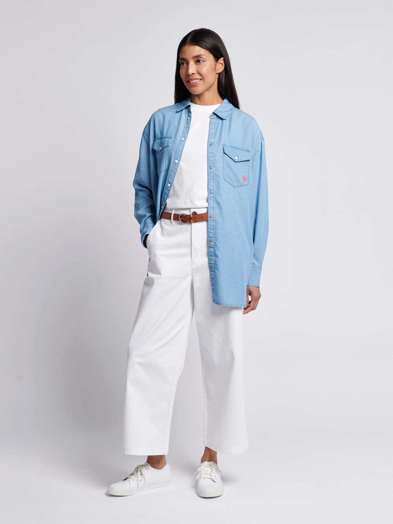 Womens Chambray Overshirt in Light Chambray Blue - Image 3