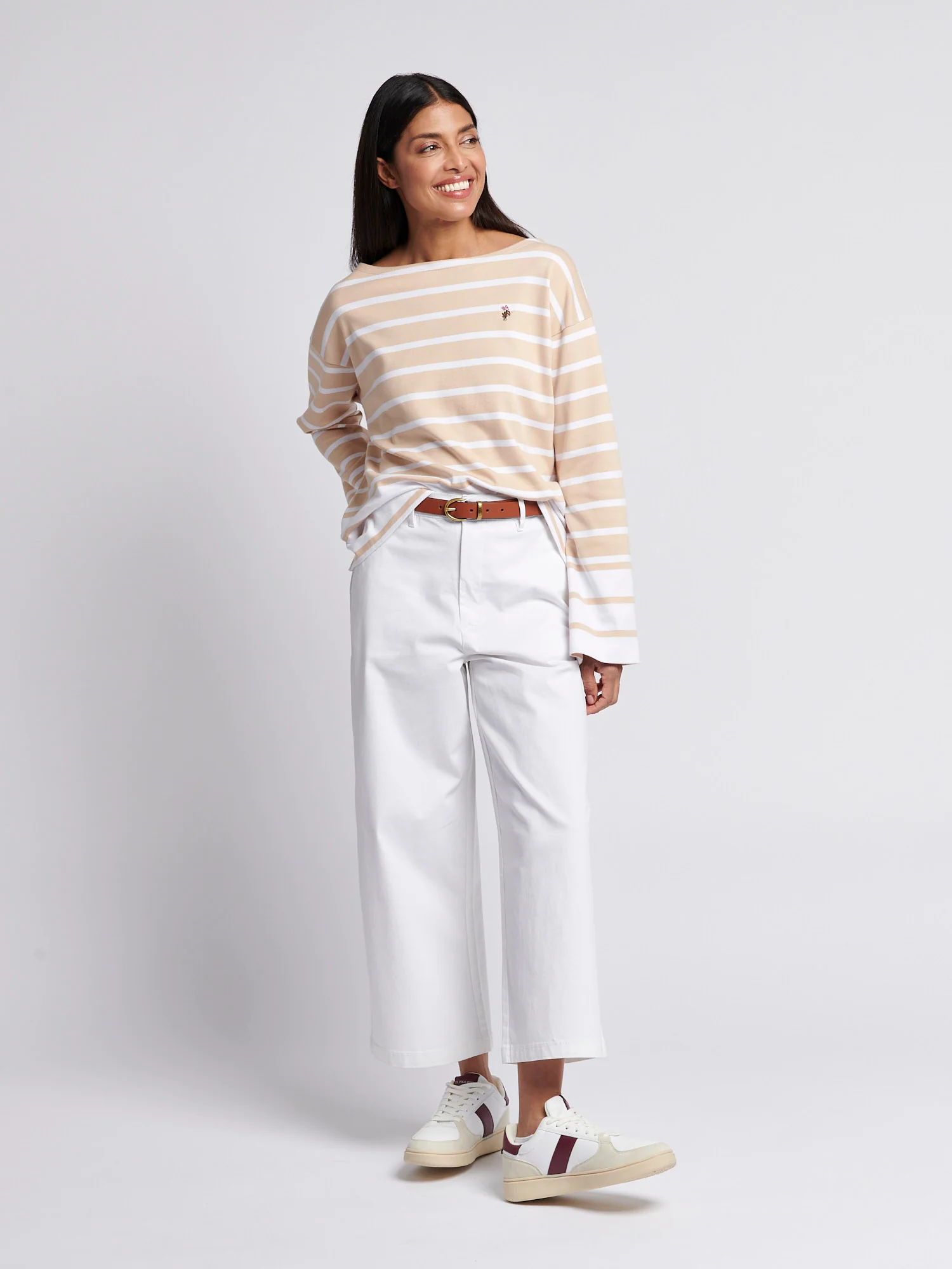 Womens Block Stripe Long Sleeve T-Shirt in Smoke Gray - Image 3