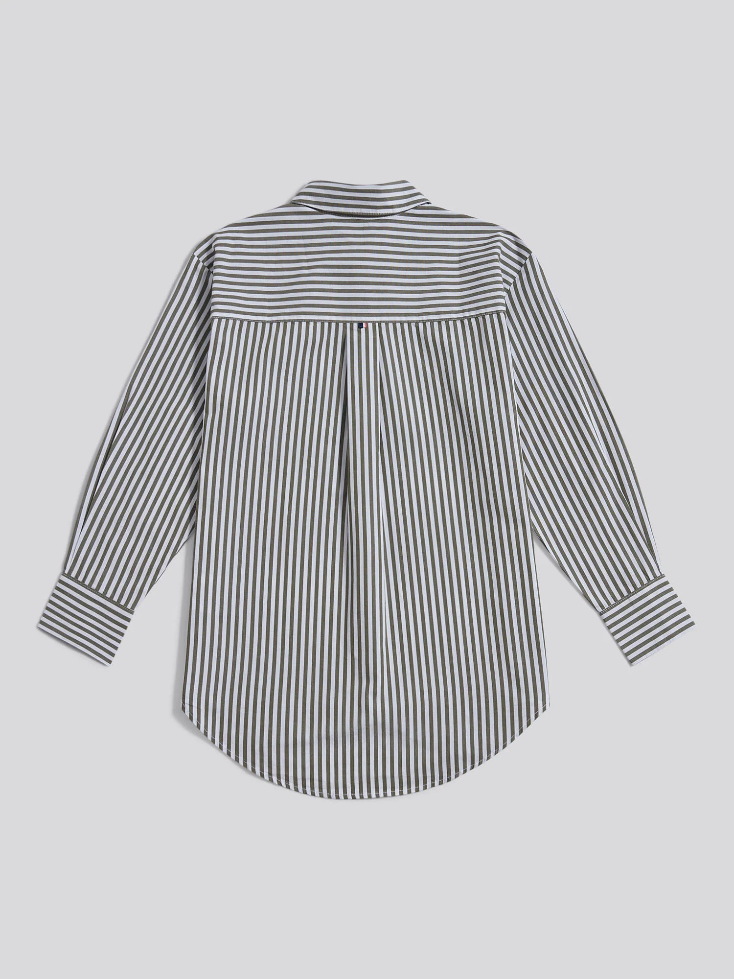 Womens Cotton Poplin Loose Fit Stripe Shirt in Kalamata Green - Image 2