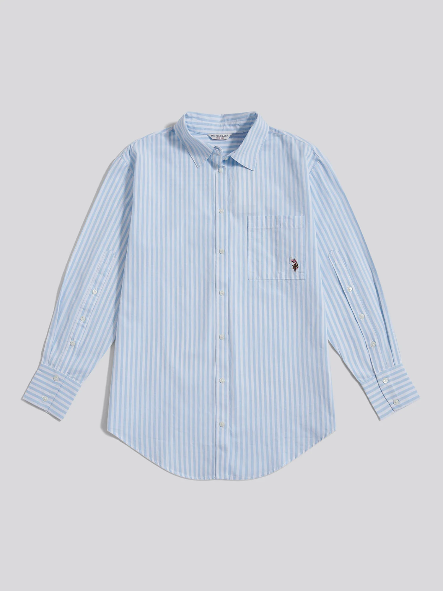 Womens Cotton Poplin Loose Fit Stripe Shirt in Windsurfer
