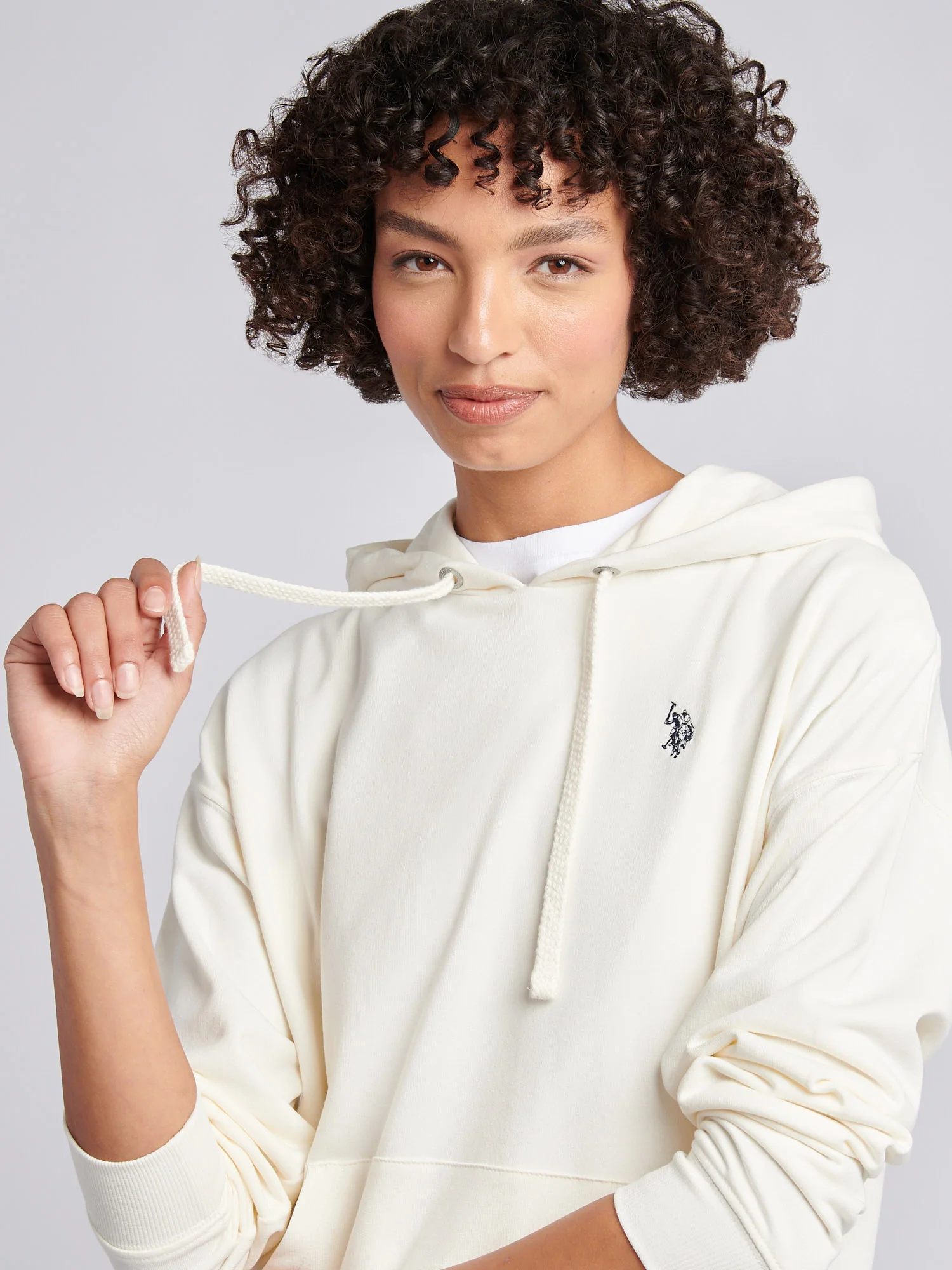 Womens Double Horsemen Hoodie in Marshmallow - Image 2