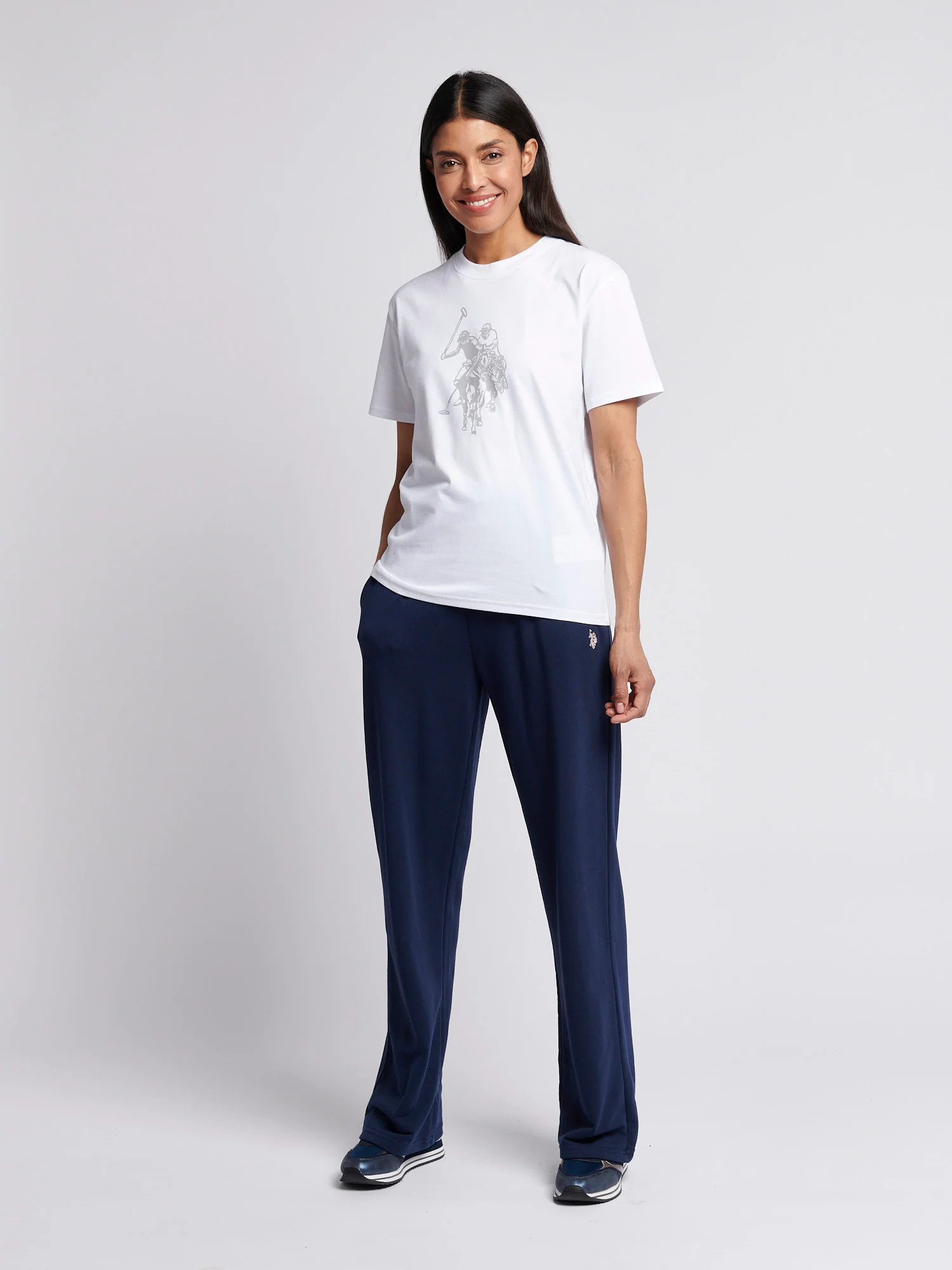 Womens Double Horsemen Print Crew Neck T-Shirt in Bright White - Image 5