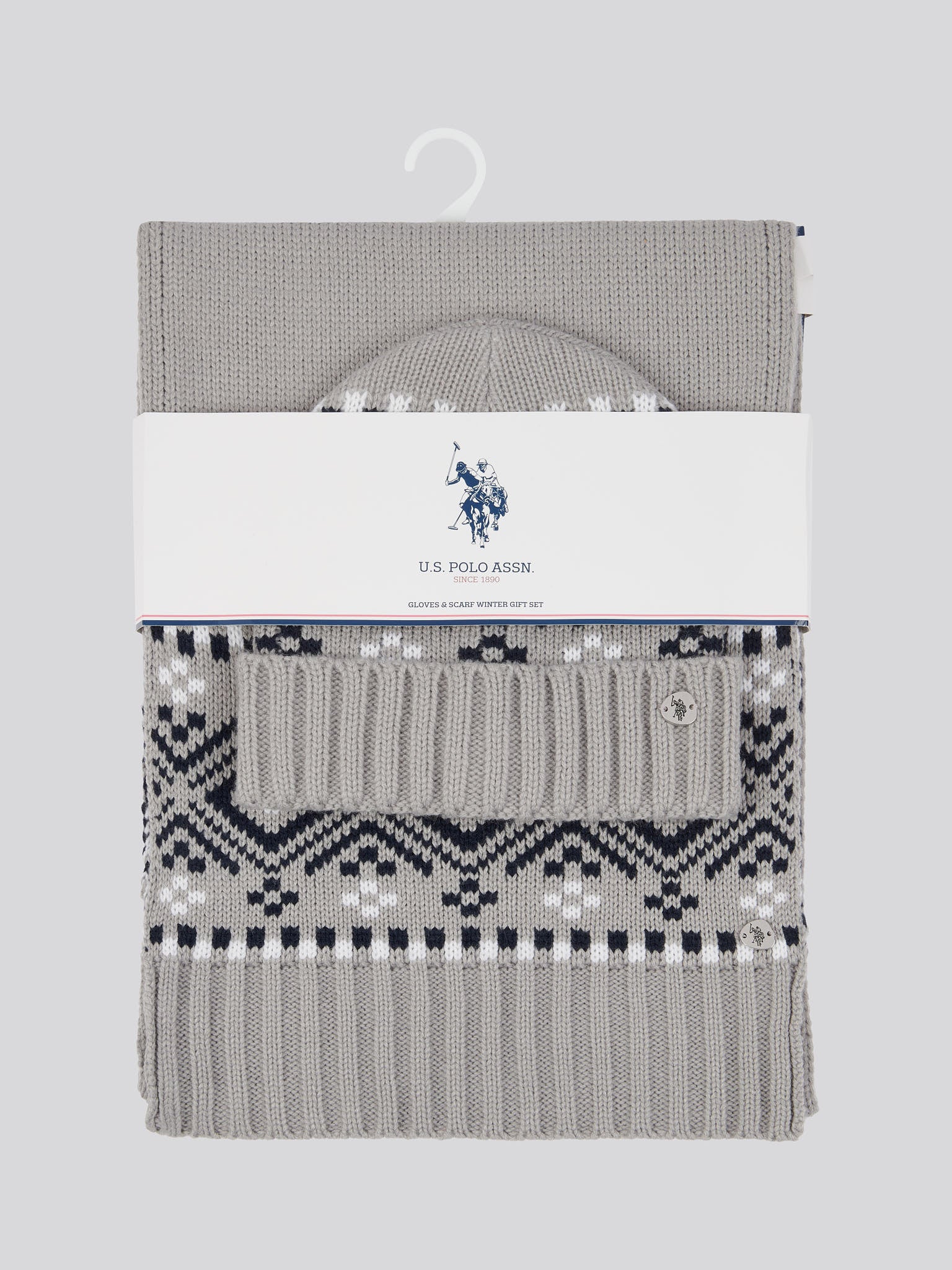 Womens Fair Isle Beanie & Scarf Set in Pearl Grey Marl - Image 5