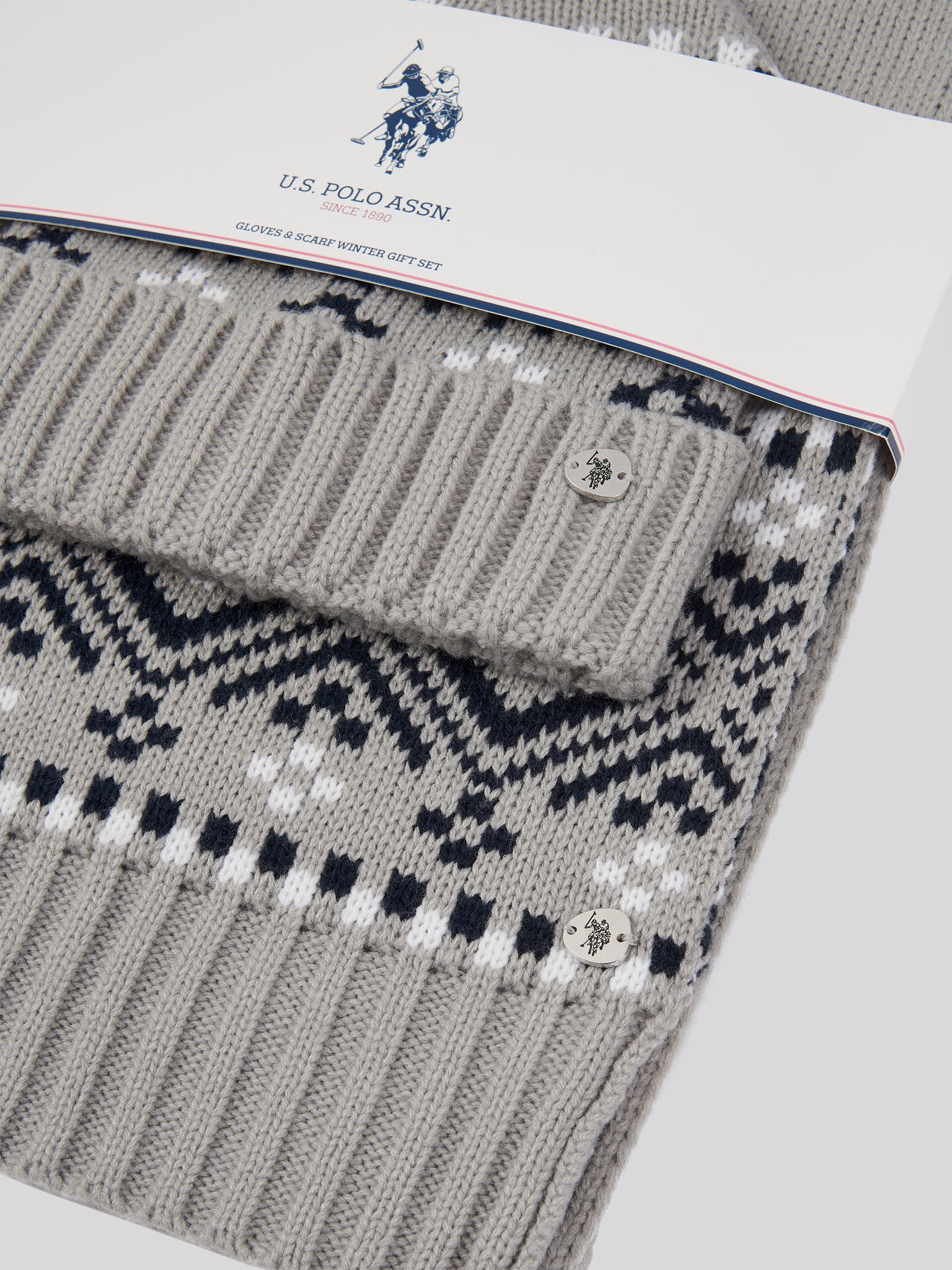 Womens Fair Isle Beanie & Scarf Set in Pearl Grey Marl - Image 7